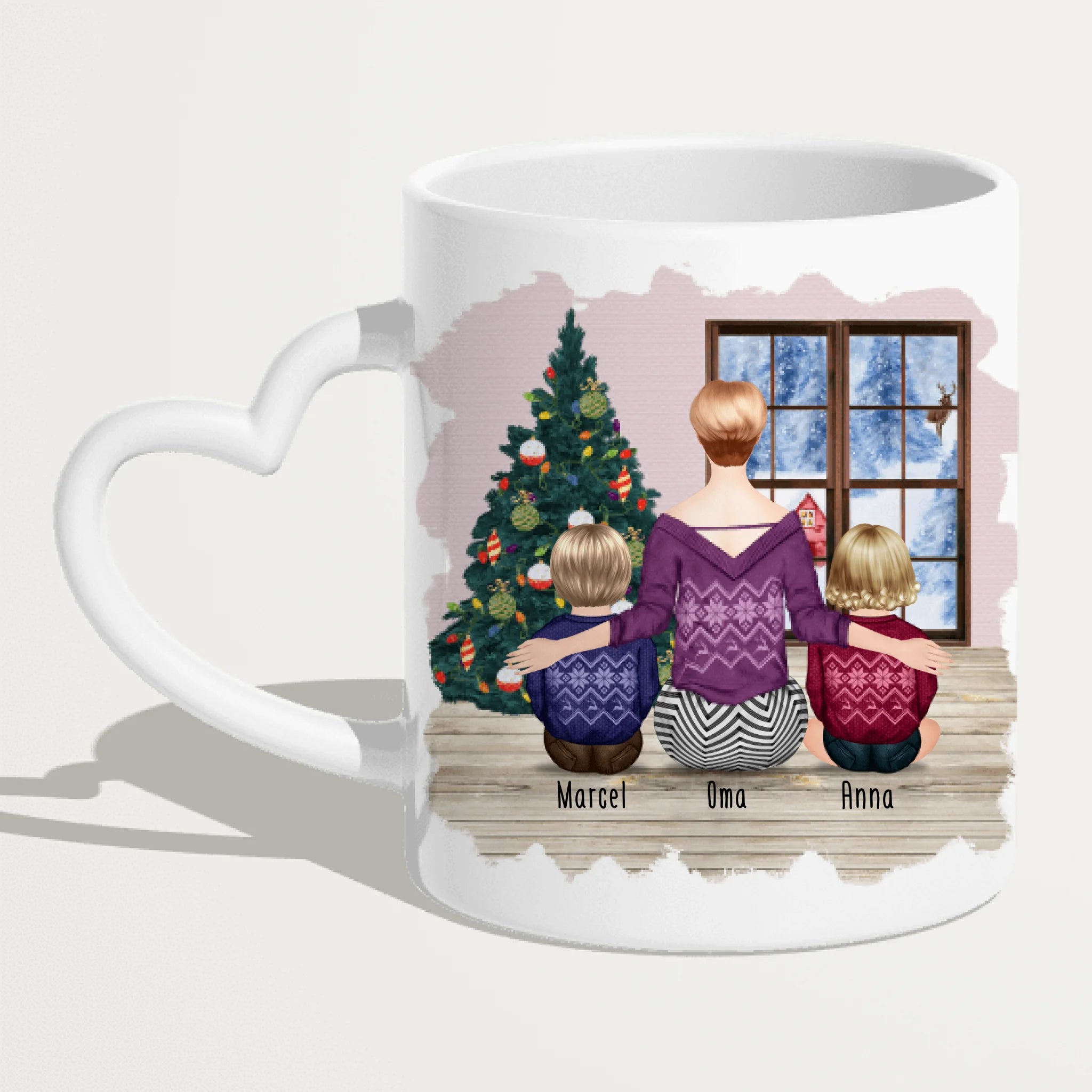 Personalisierte Tasse für Oma (2 Babys + 1 Oma) - Weihnachtstasse