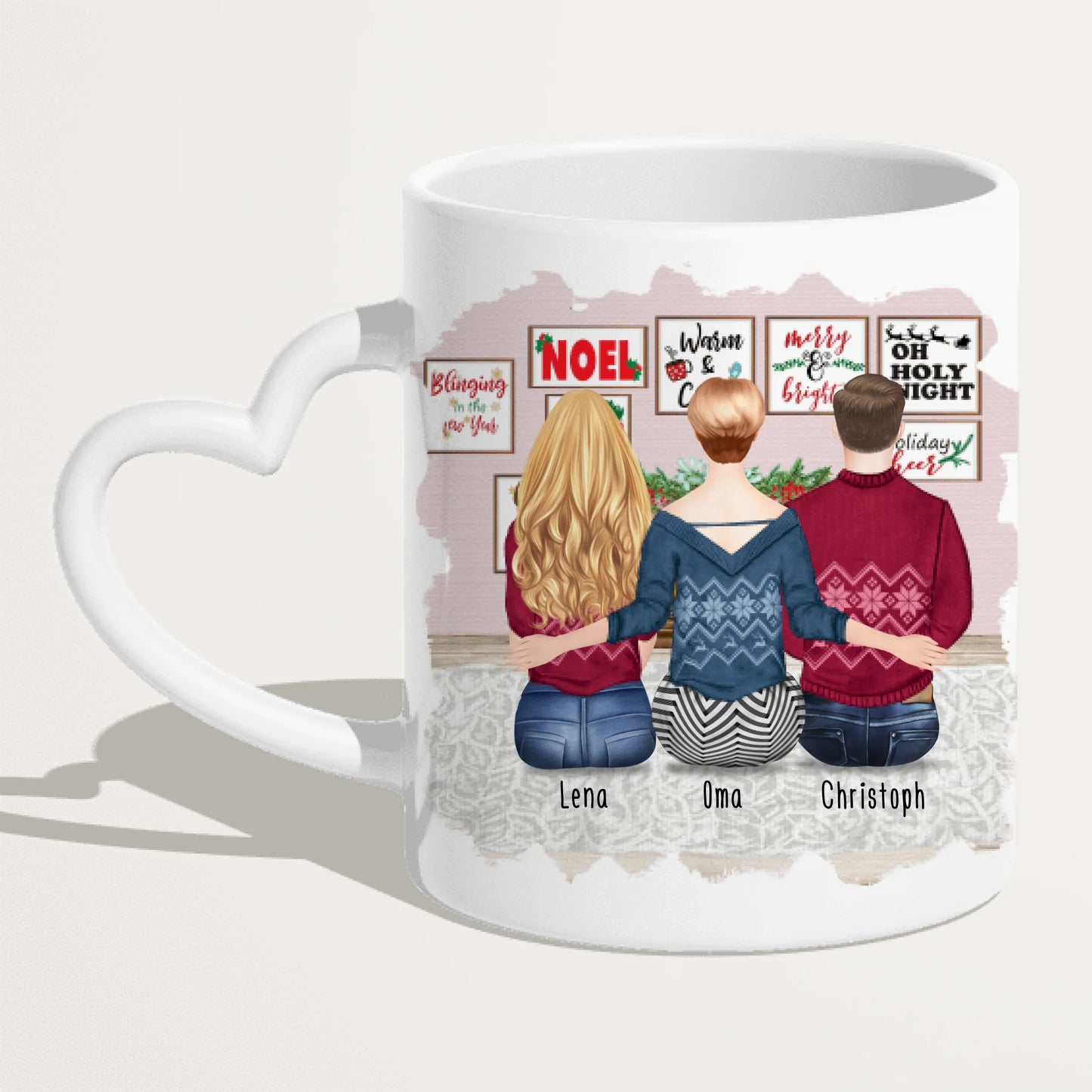 Personalisierte Tasse für Oma (1 Frau + 1 Mann + 1 Oma) - Weihnachtstasse