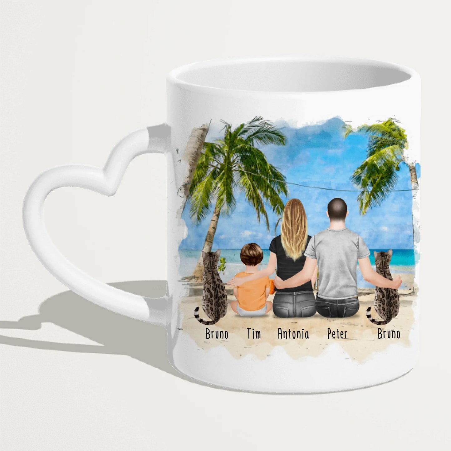 Personalisierte Tasse mit Familie + 2 Katzen (1 Baby)