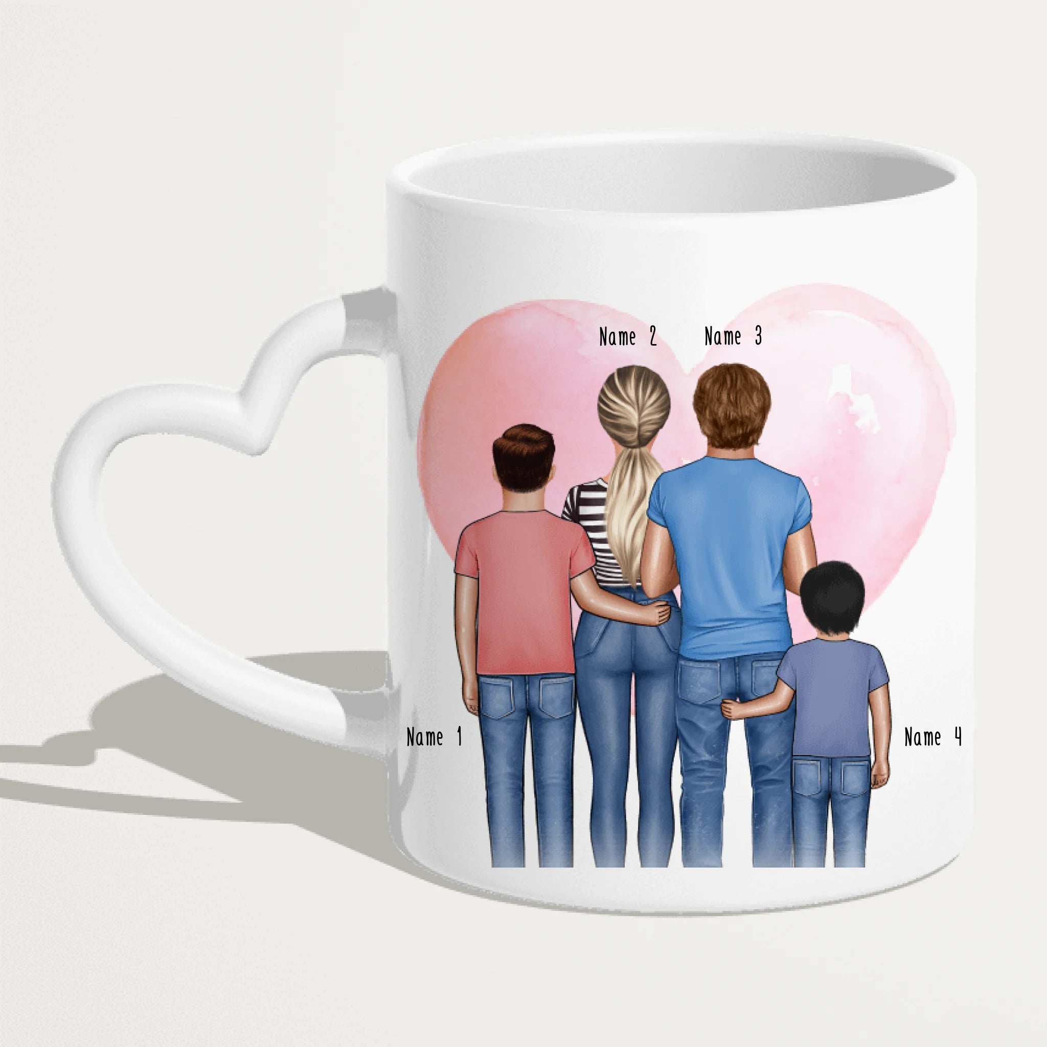 Personalisierte Tasse - Familie + 2 Babys/Kinder/Teenager stehend