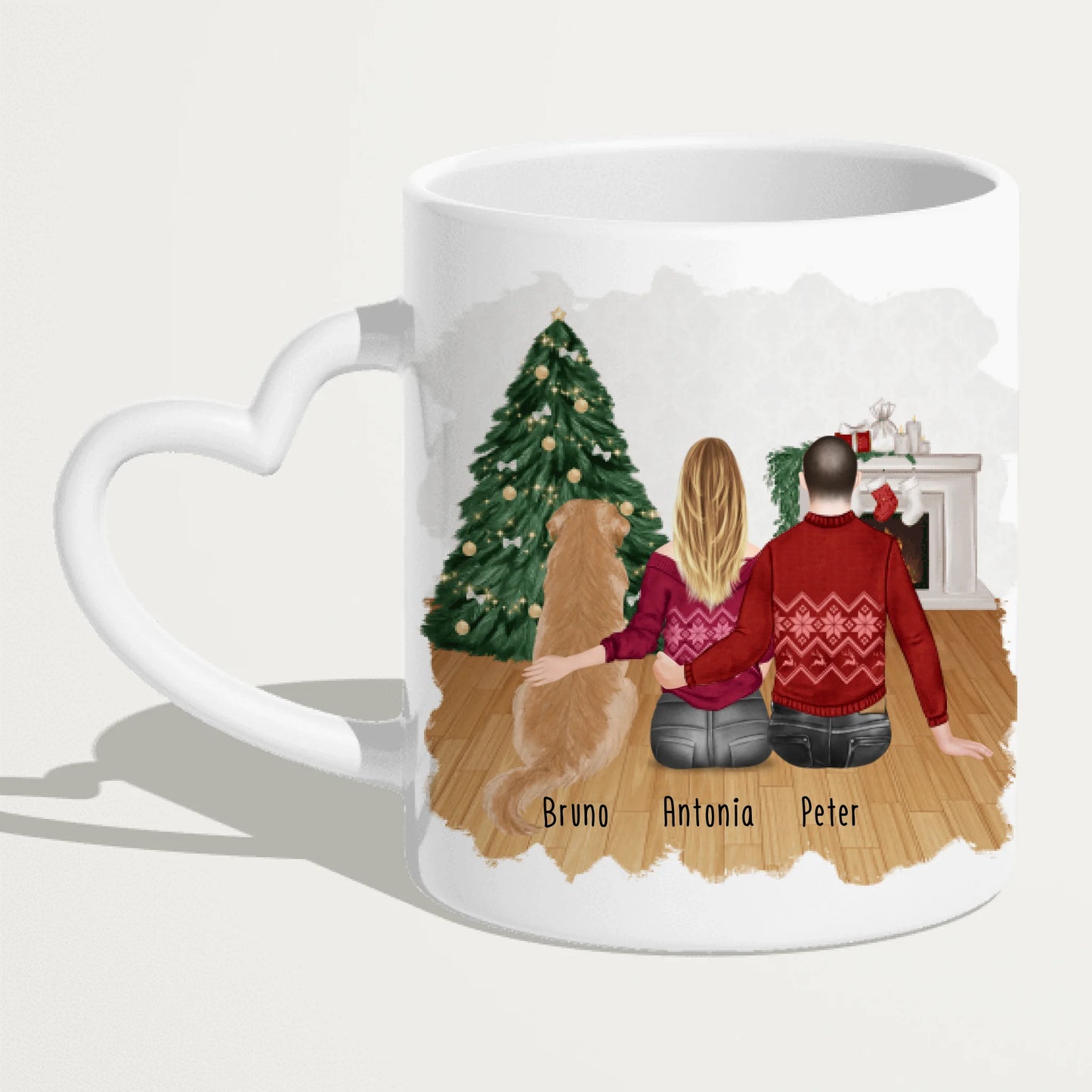 Personalisierte Tasse mit Pärchen und 1 Hund - Weihnachtstasse