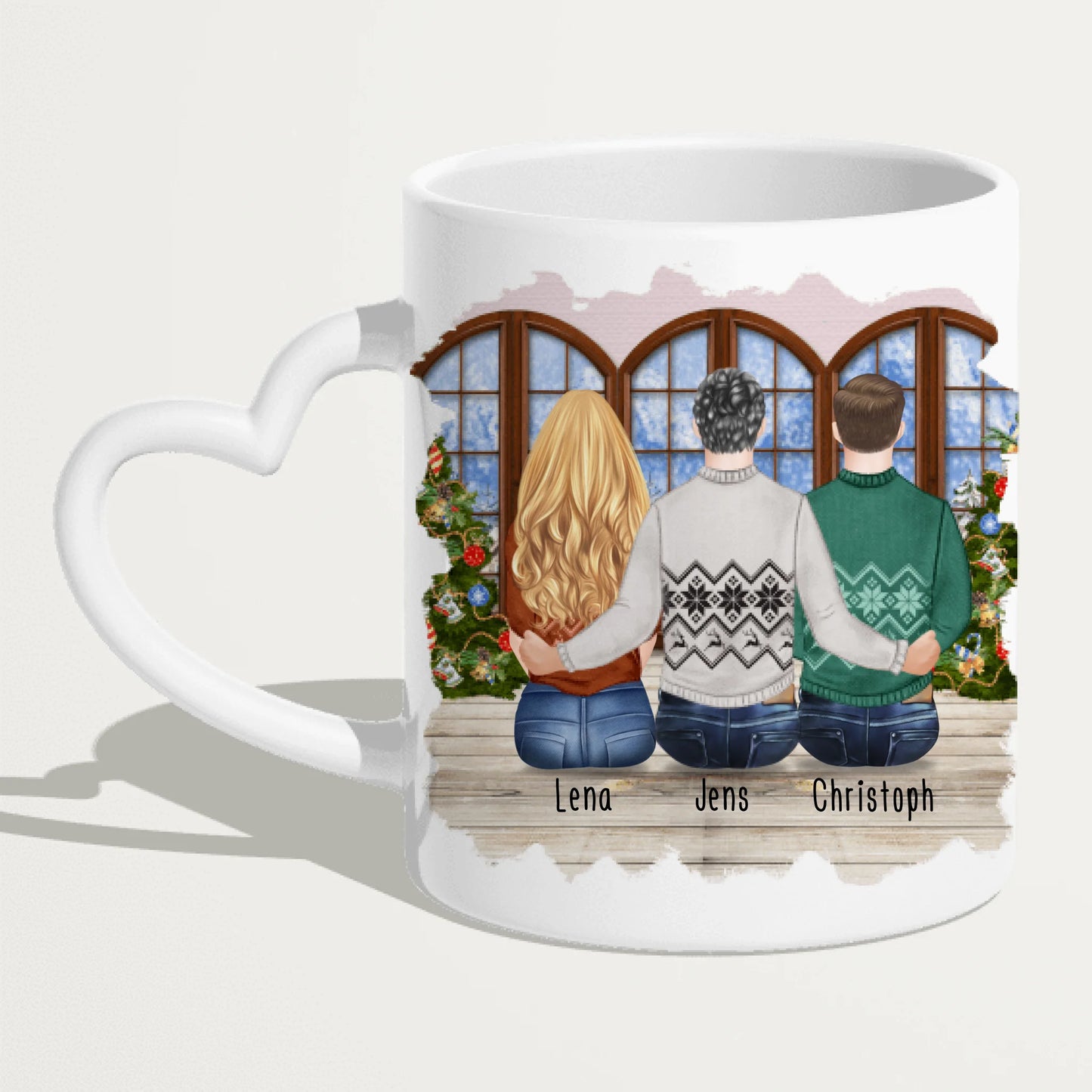 Personalisierte Tasse - Beste Freunde (1 Frau + 2 Männer) - Weihnachtstasse