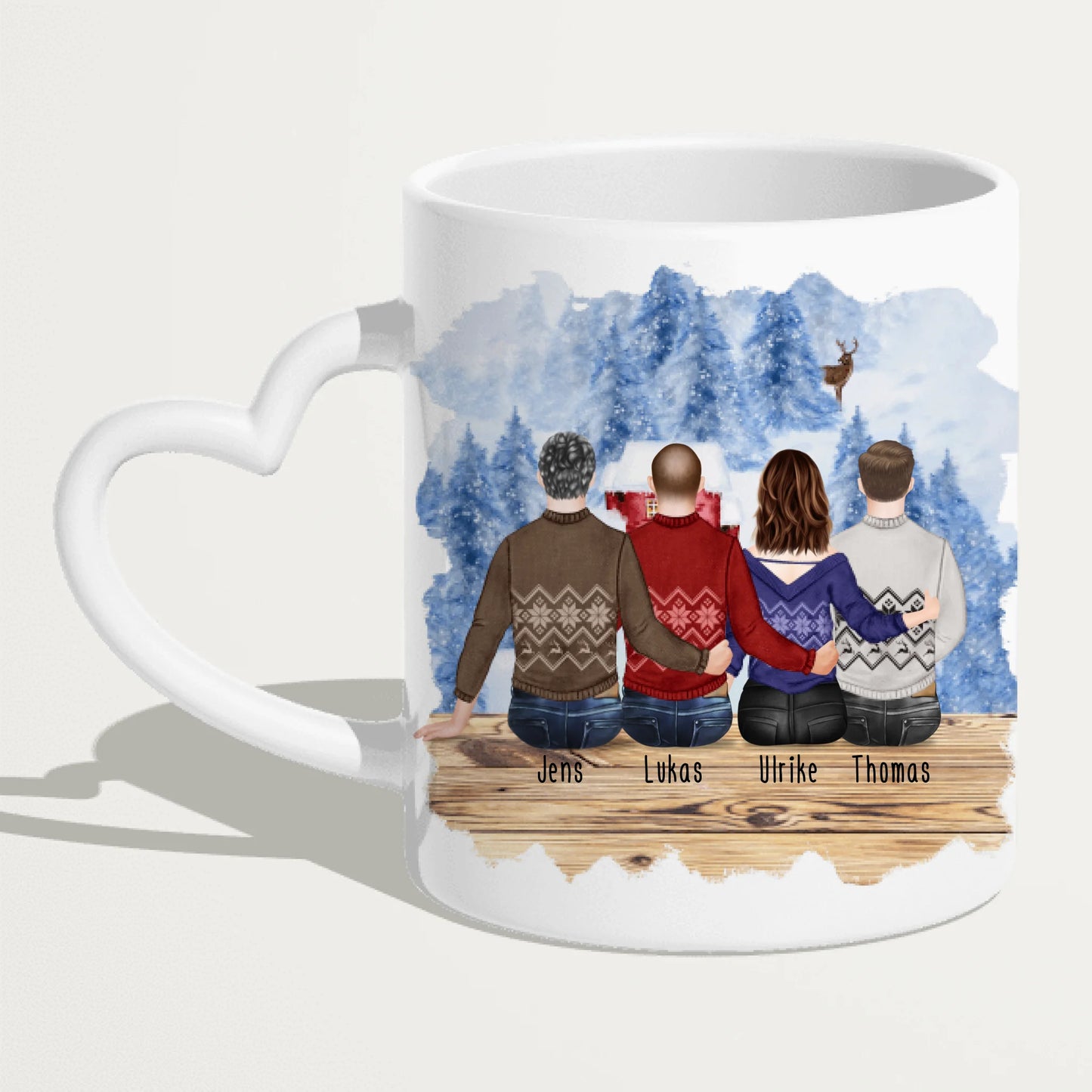 Personalisierte Tasse - Beste Freunde (1 Frau + 3 Männer) - Weihnachtstasse