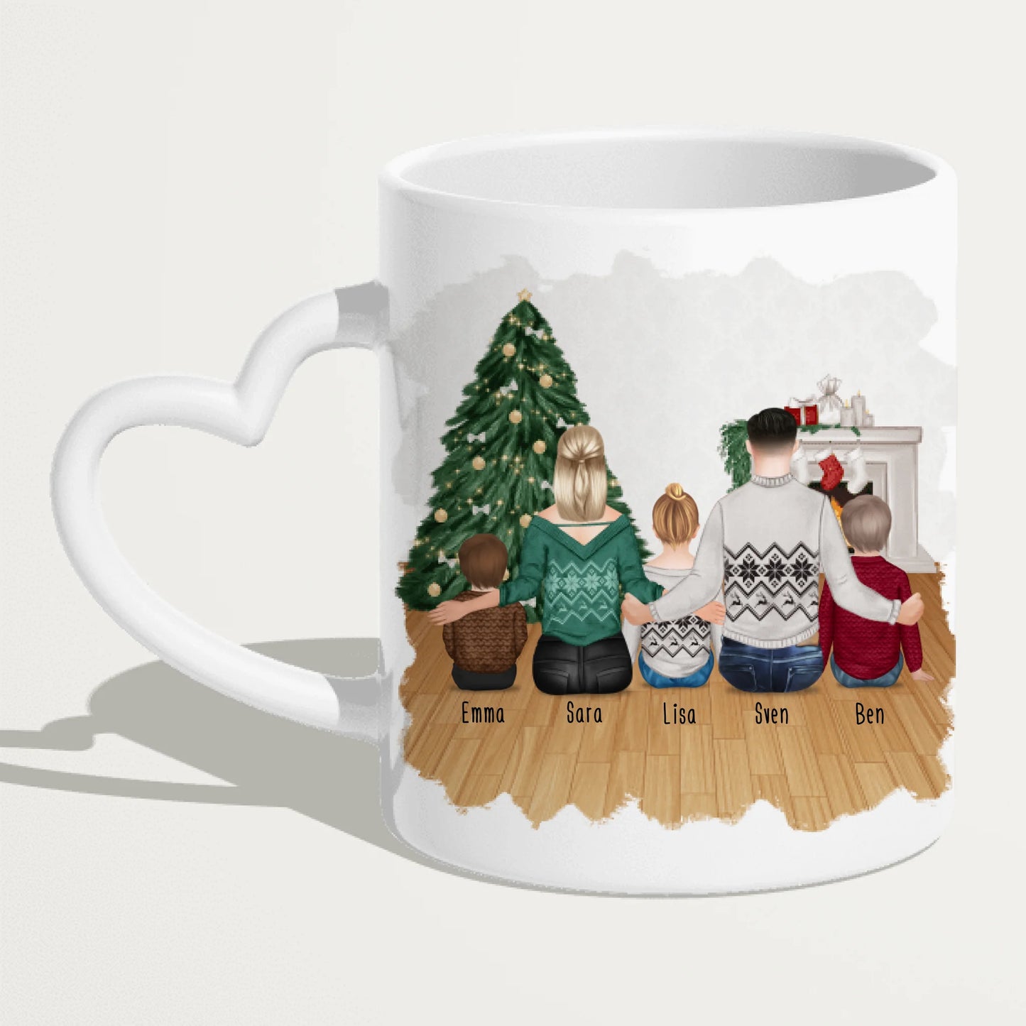 Personalisierte Tasse mit Familie (3 Kinder/Babys) - Weihnachtstasse