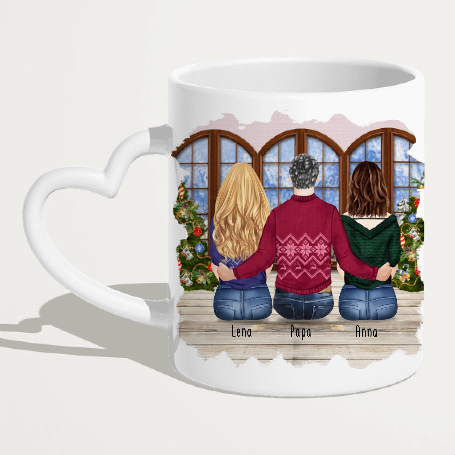 Personalisierte Tasse mit Vater/Tochter (2 Töchter) - Weihnachtstasse