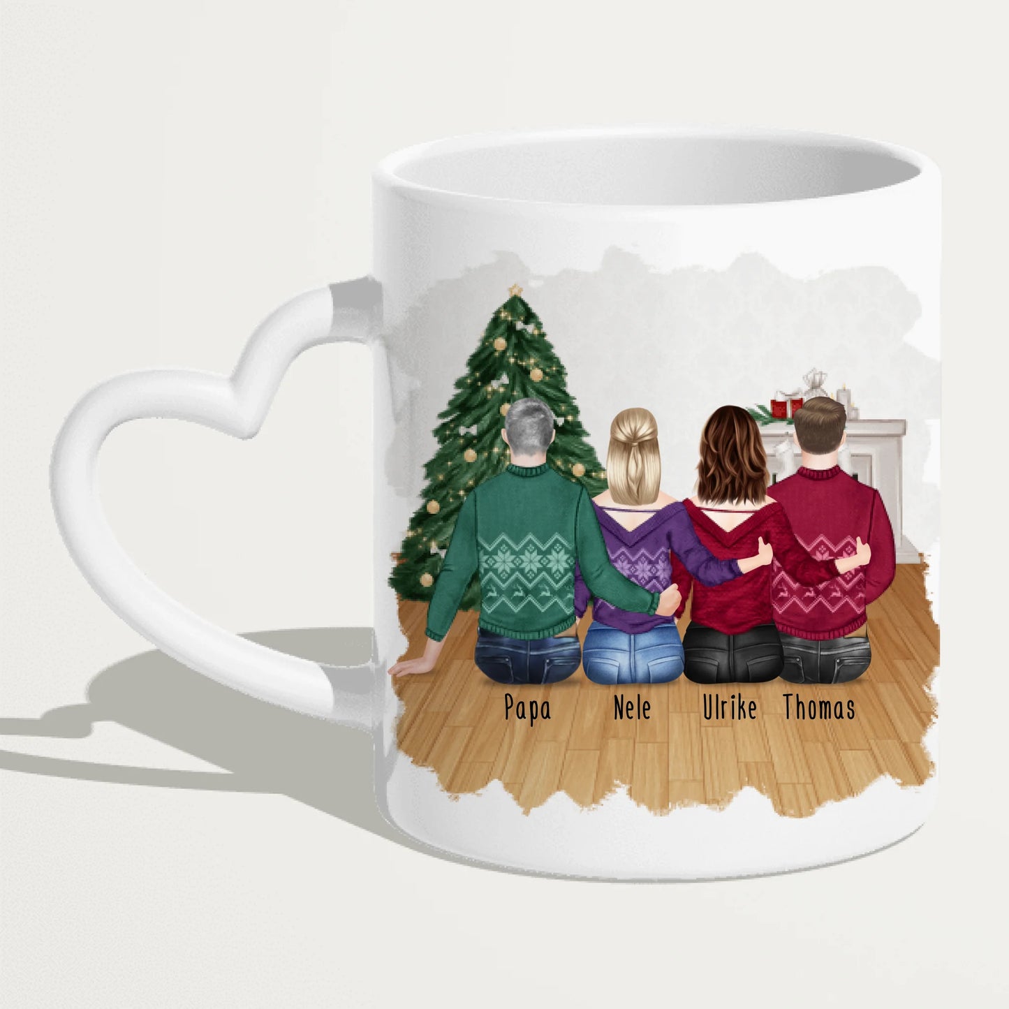 Personalisierte Tasse mit Vater/Tochter/Sohn (2 Töchter + 1 Sohn) - Weihnachtstasse