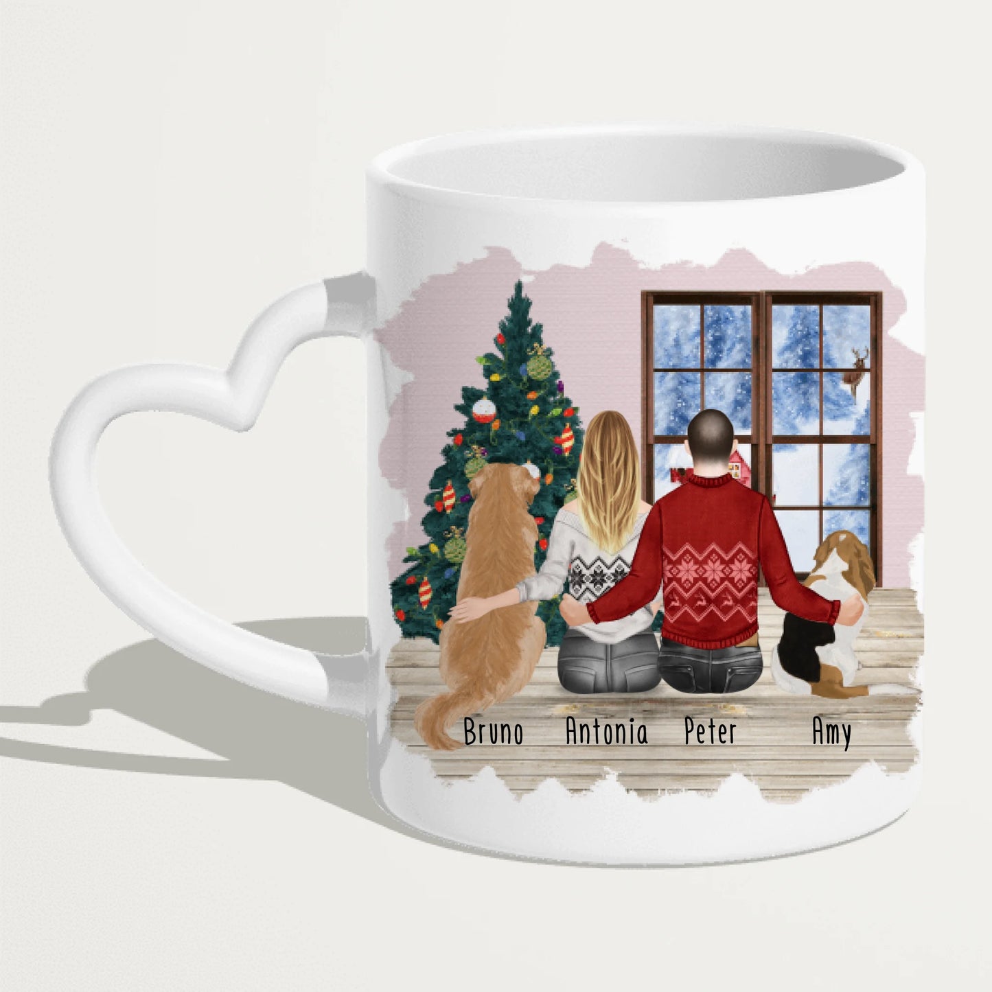 Personalisierte Tasse mit Pärchen und 2 Hunden - Weihnachtstasse