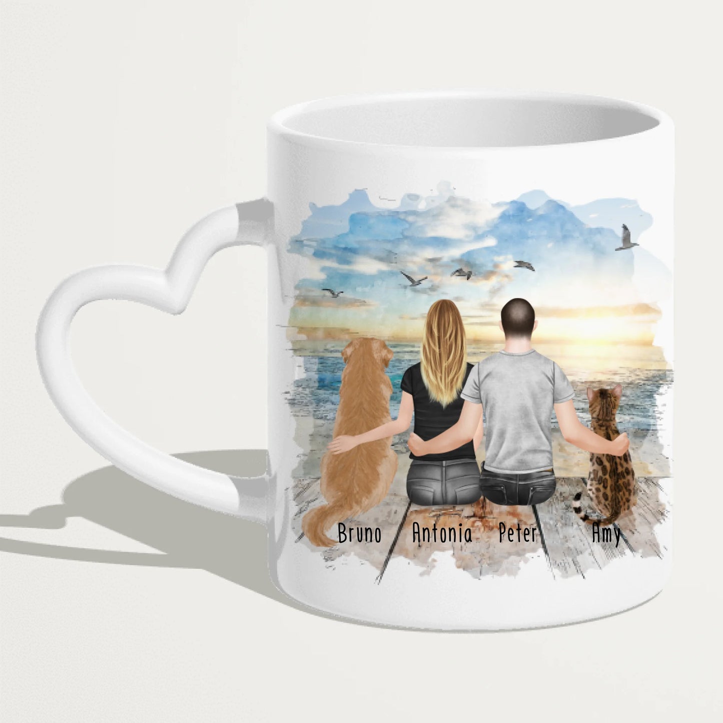 Personalisierte Tasse mit Pärchen und 1 Hund und 1 Katze