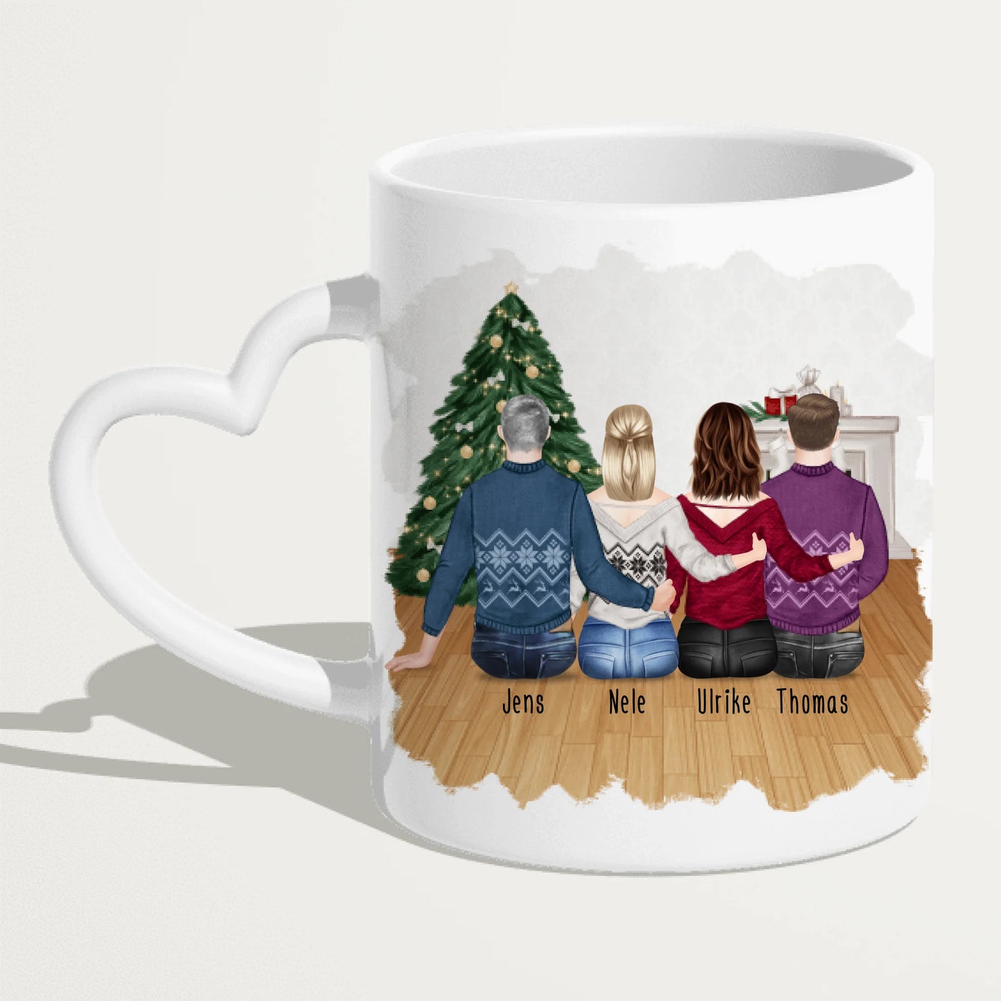 Personalisierte Tasse mit Bruder/Schwester (2 Schwestern + 2 Brüder) - Weihnachtstasse