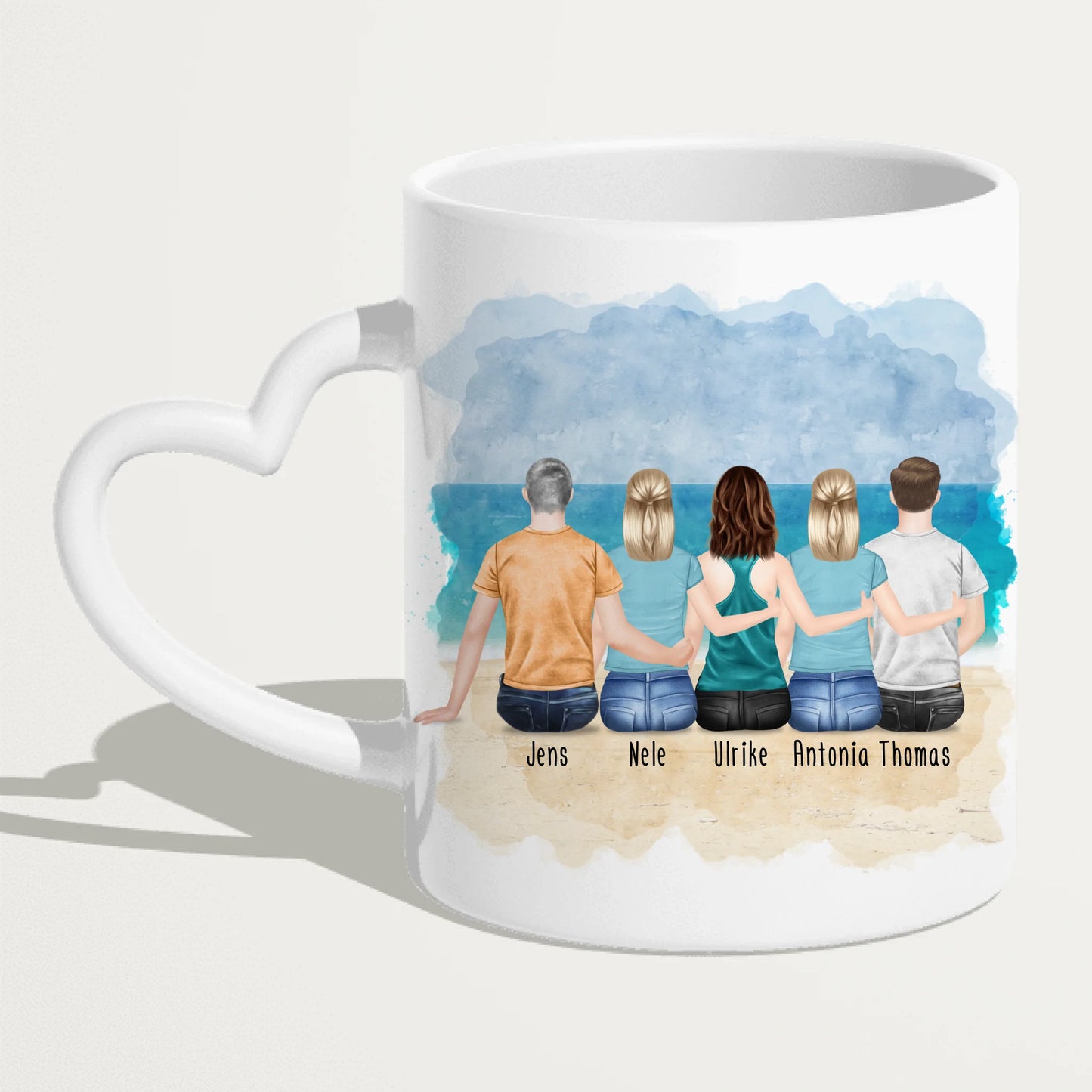 Personalisierte Tasse mit Bruder/Schwester (3 Schwestern + 2 Brüder)