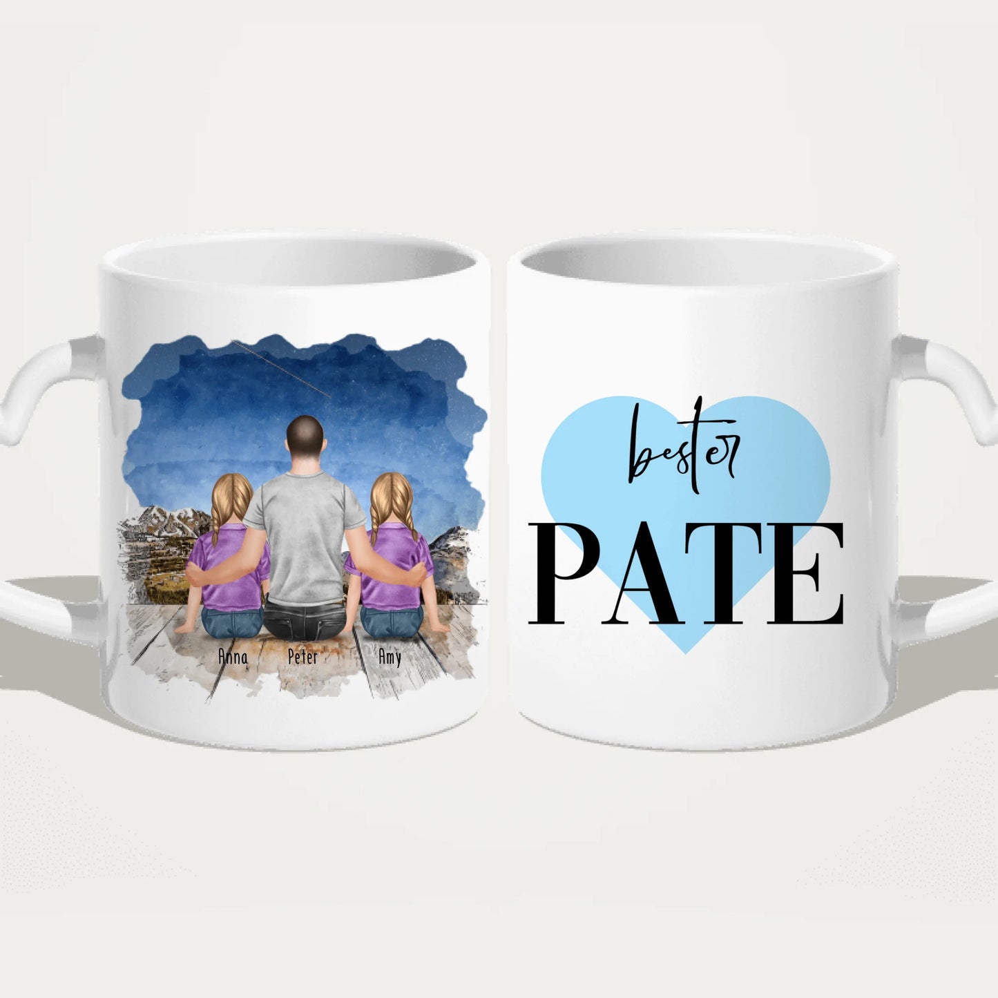 Personalisierte Tasse - Bester Pate (2 Kinder + 1 Mann)