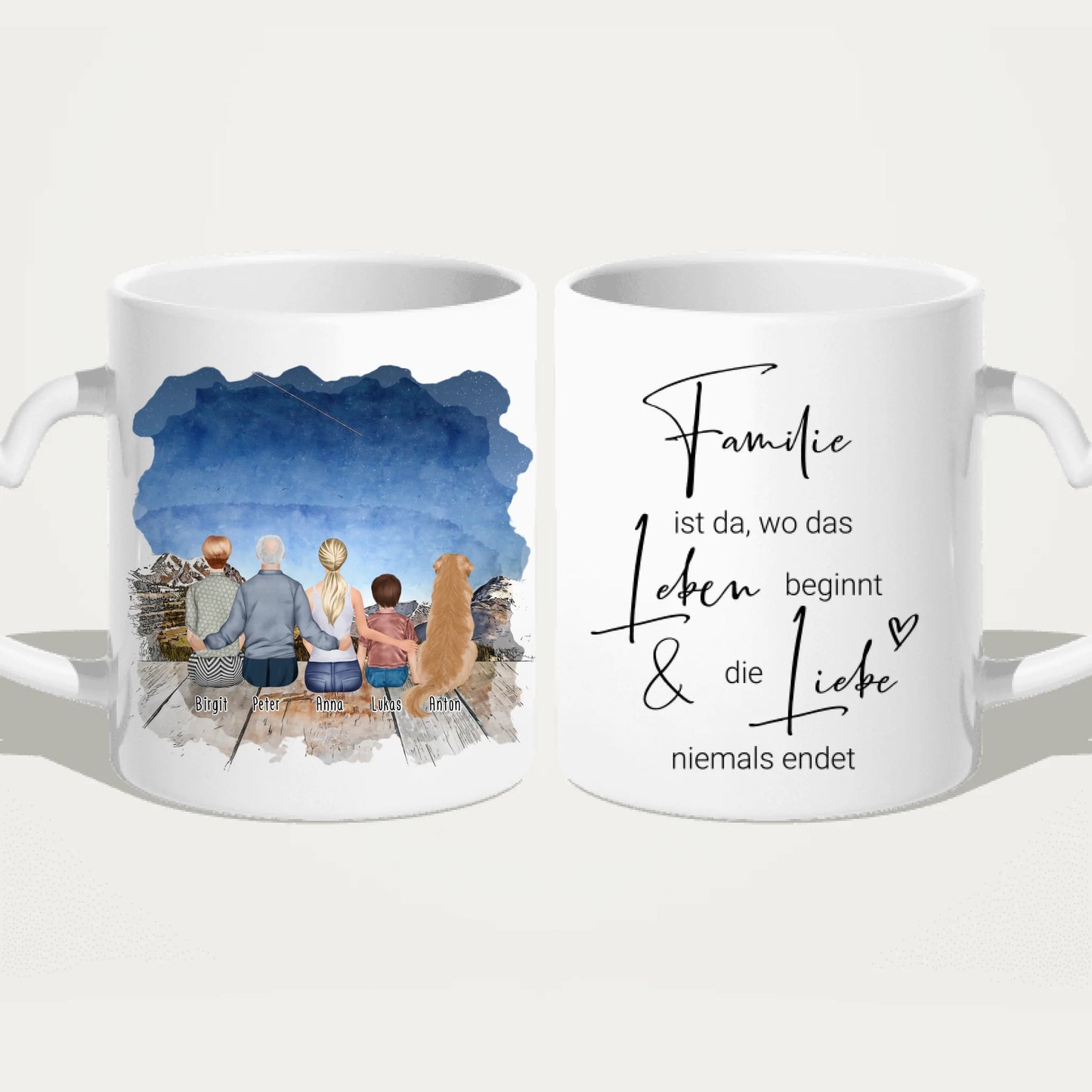 Personalisierte Tasse - Oma, Opa, Frau, Kind + 1 Hund/Katze