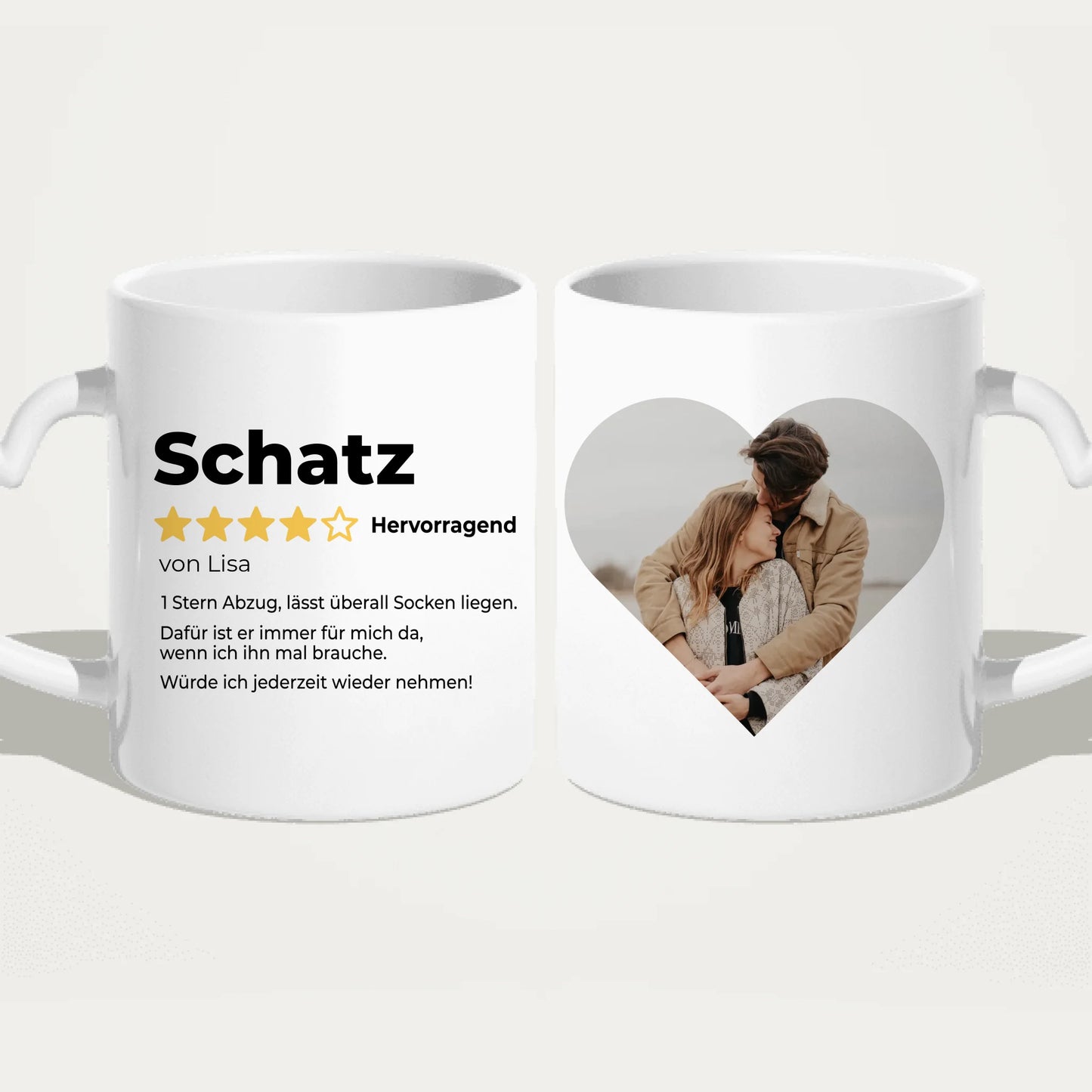 Personalisierte Tasse - Karte in Herzform, Spruch, Namen & Ort