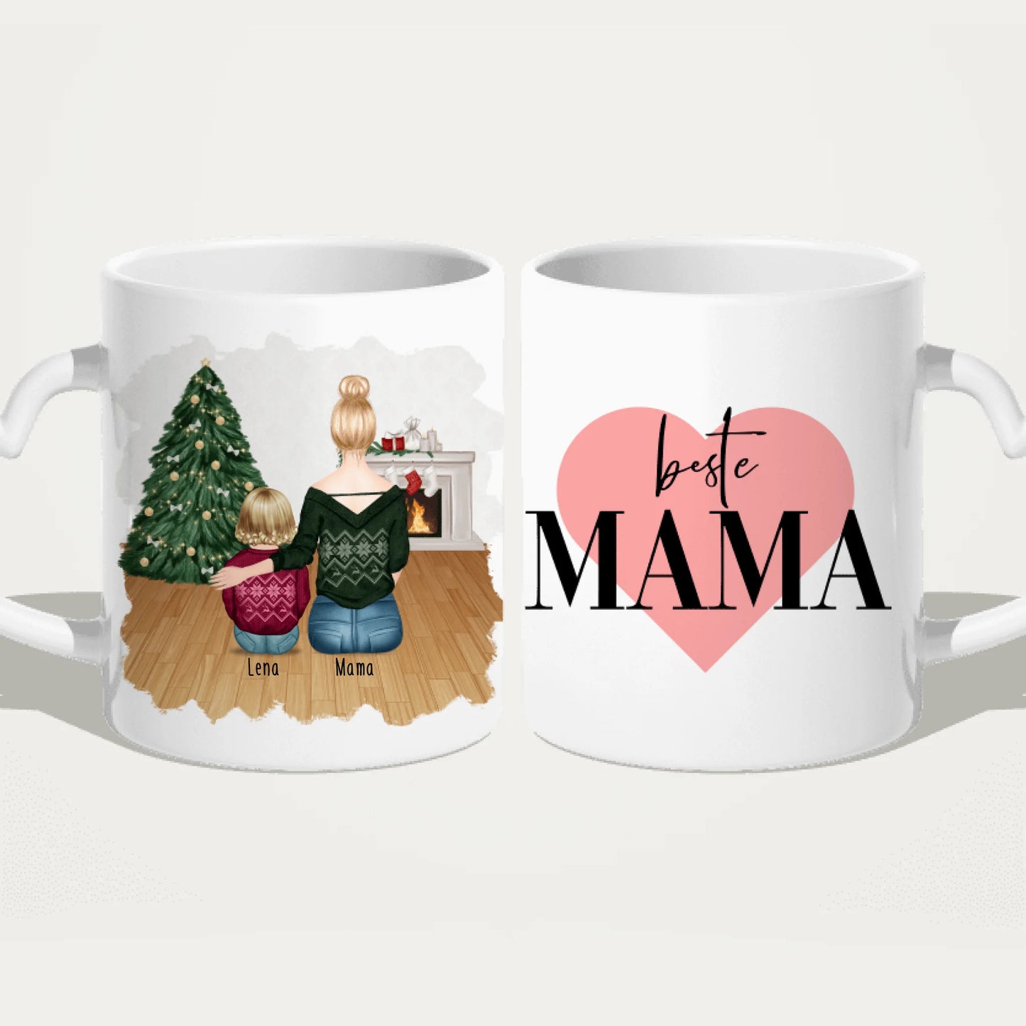 Personalisierte Tasse mit Mutter und Baby (1 Baby + 1 Mutter) - Weihnachtstasse