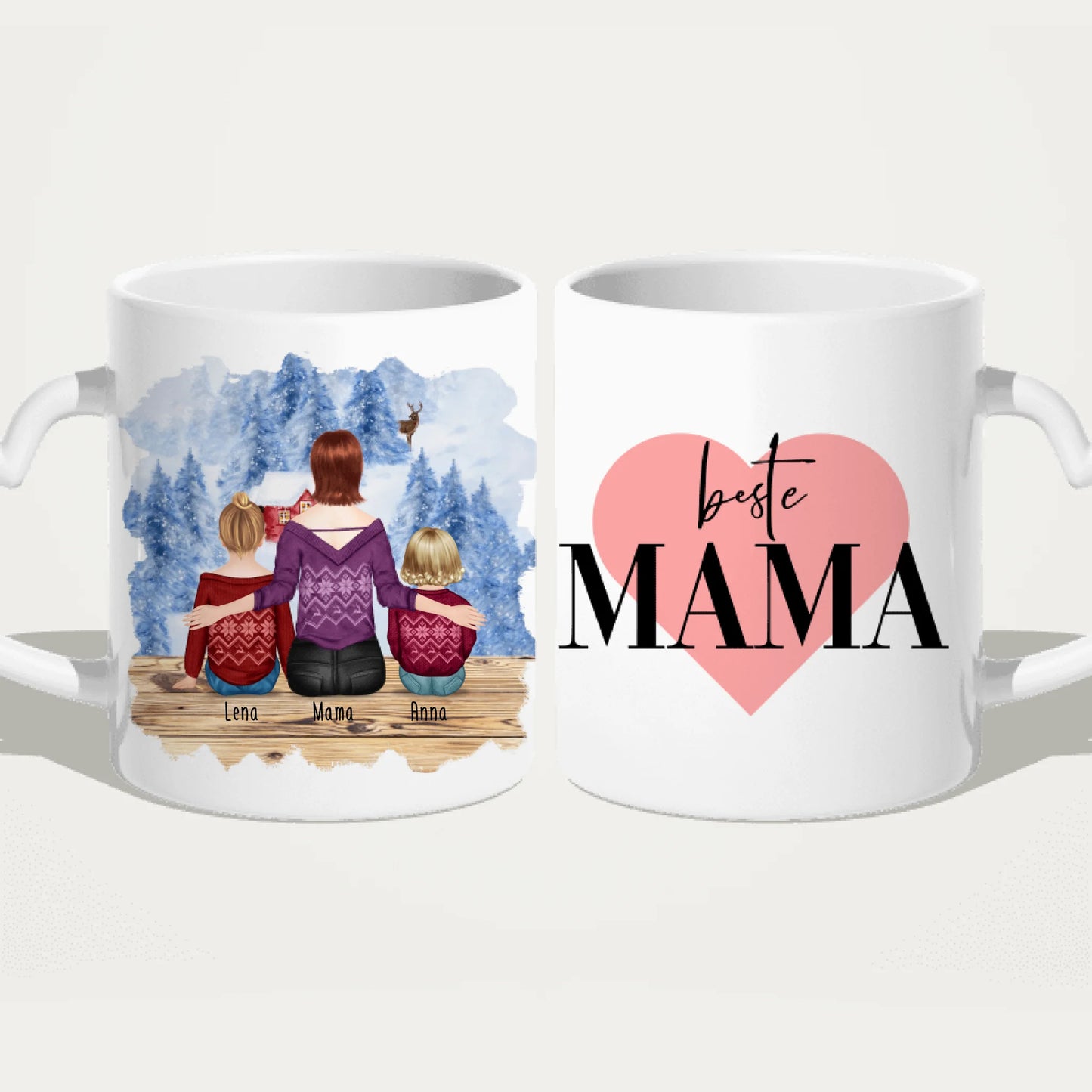 Personalisierte Tasse mit Mutter, Baby und Kind (1 Baby + 1 Kind + 1 Mutter) - Weihnachtstasse