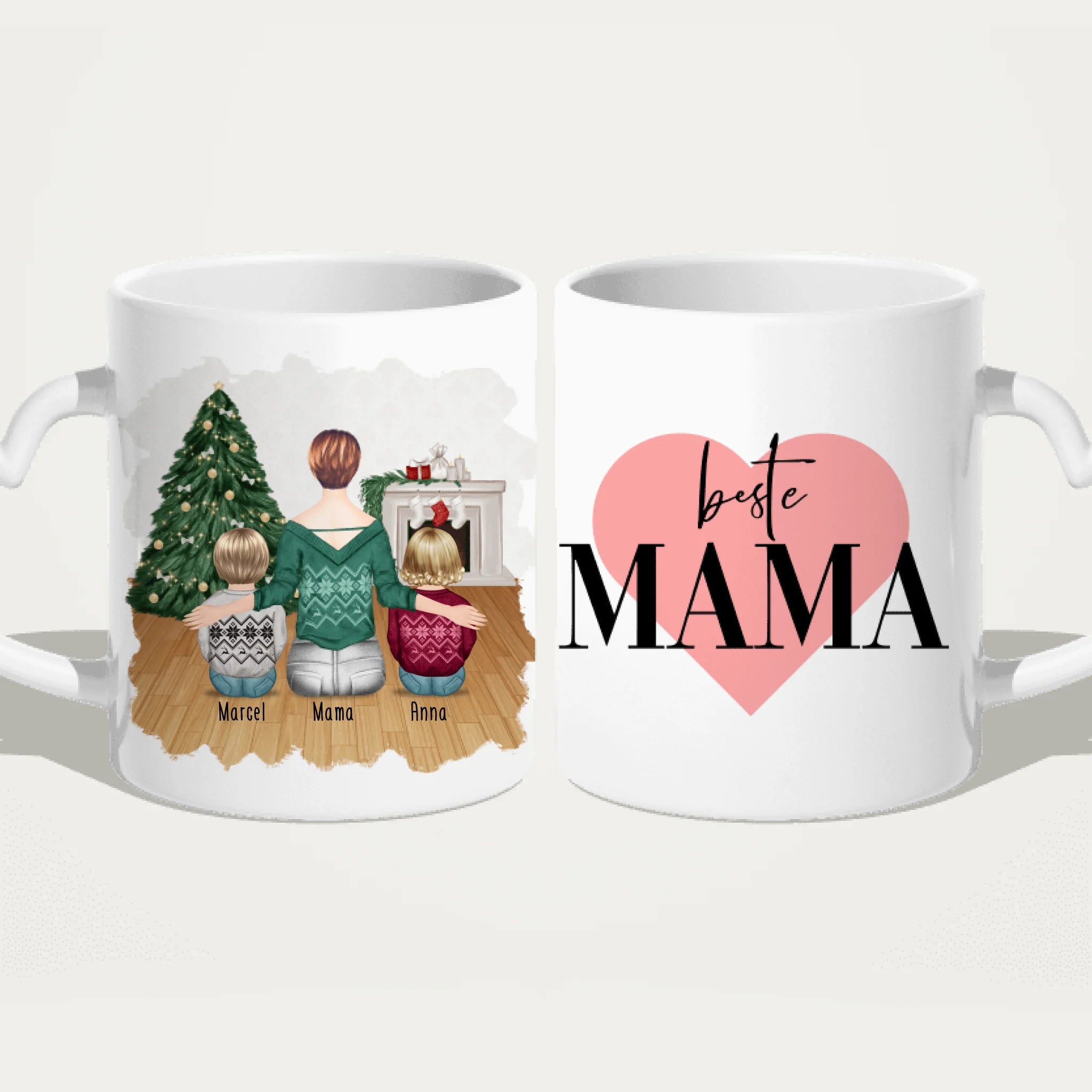 Personalisierte Tasse mit Mutter und Kindern (2 Kinder + 1 Mutter) - Weihnachtstasse