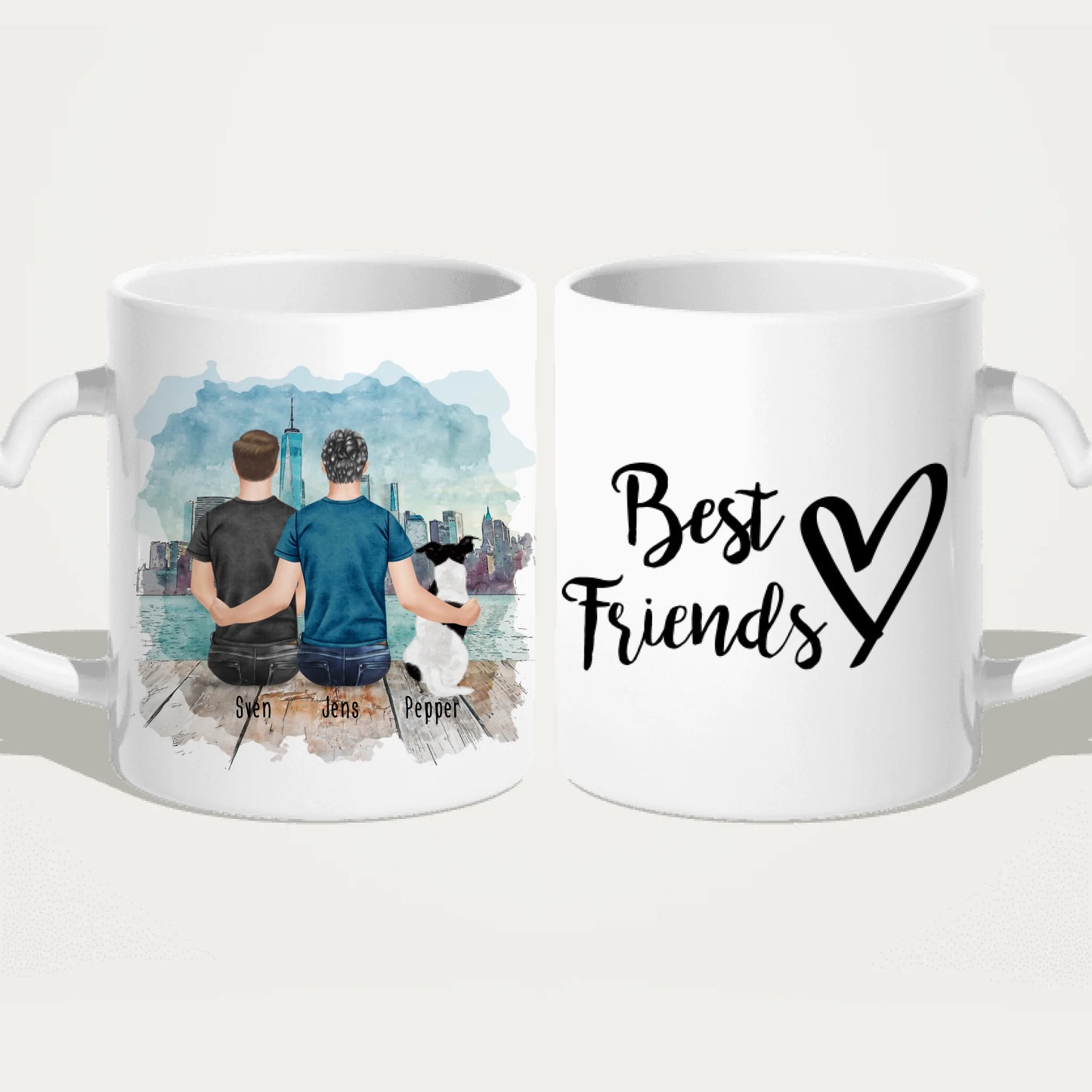 Personalisierte Tasse - 2 Männer + 1 Hund