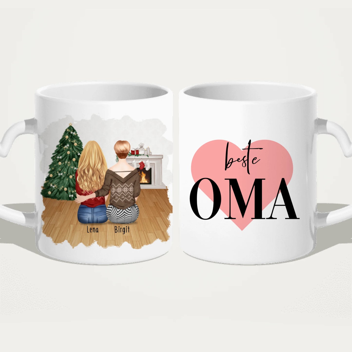 Personalisierte Tasse für Oma (1 Frau + 1 Oma) - Weihnachtstasse