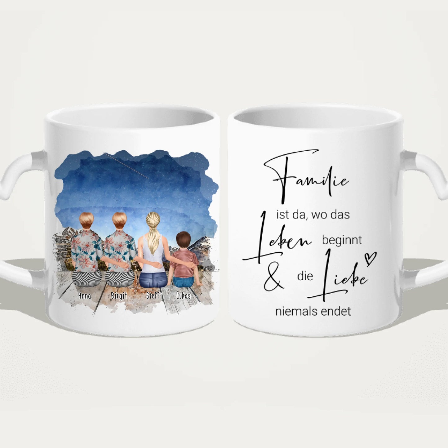 Personalisierte Tasse - 4 Generationen - Uroma, Oma, Mama, Kind