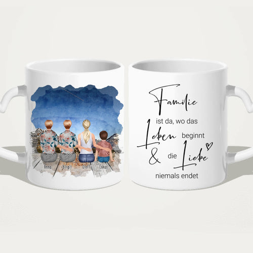 Personalisierte Tasse - 4 Generationen - Uroma, Oma, Mama, Kind