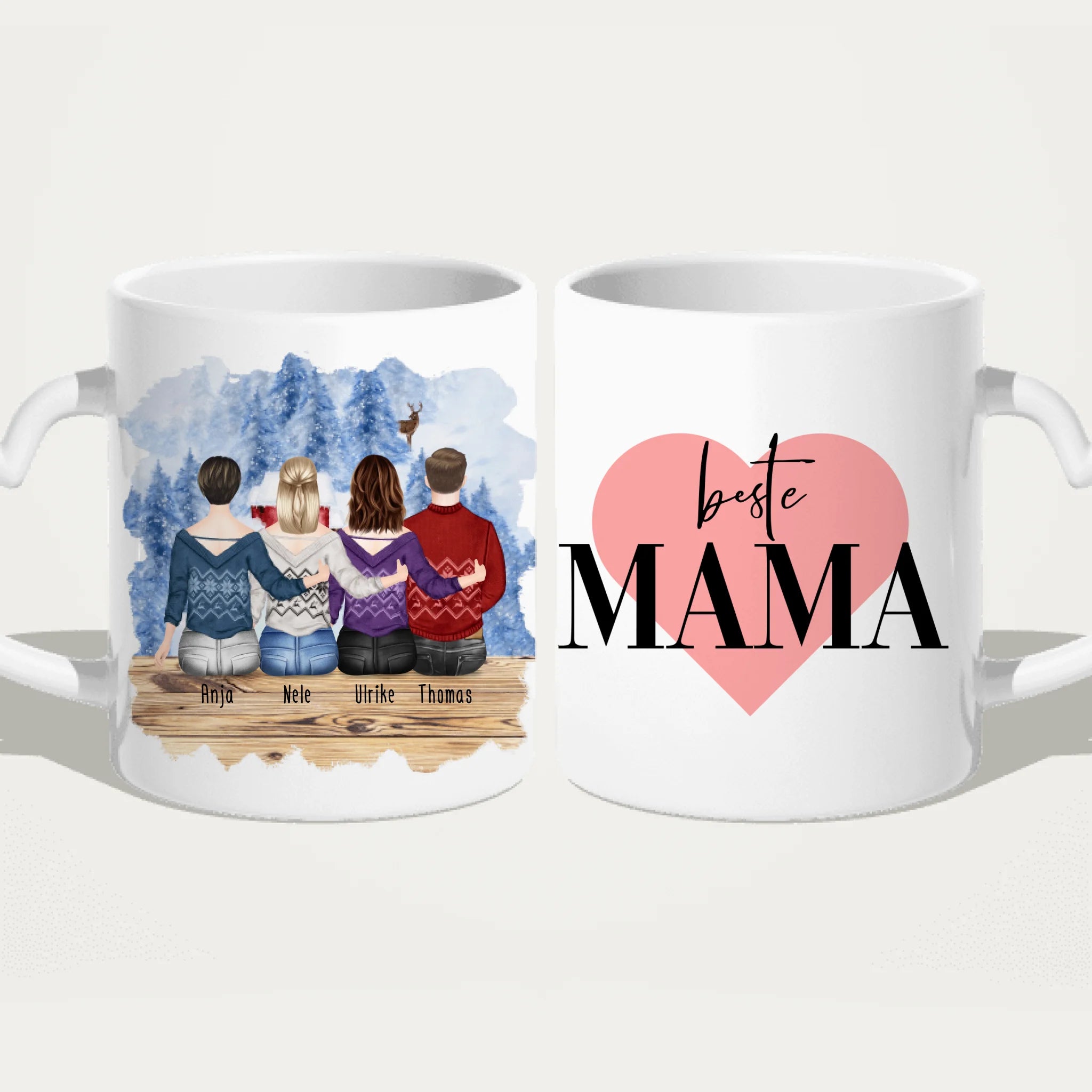 Personalisierte Tasse mit Mutter/Tochter/Sohn (2 Töchter + 1 Sohn) - Weihnachtstasse