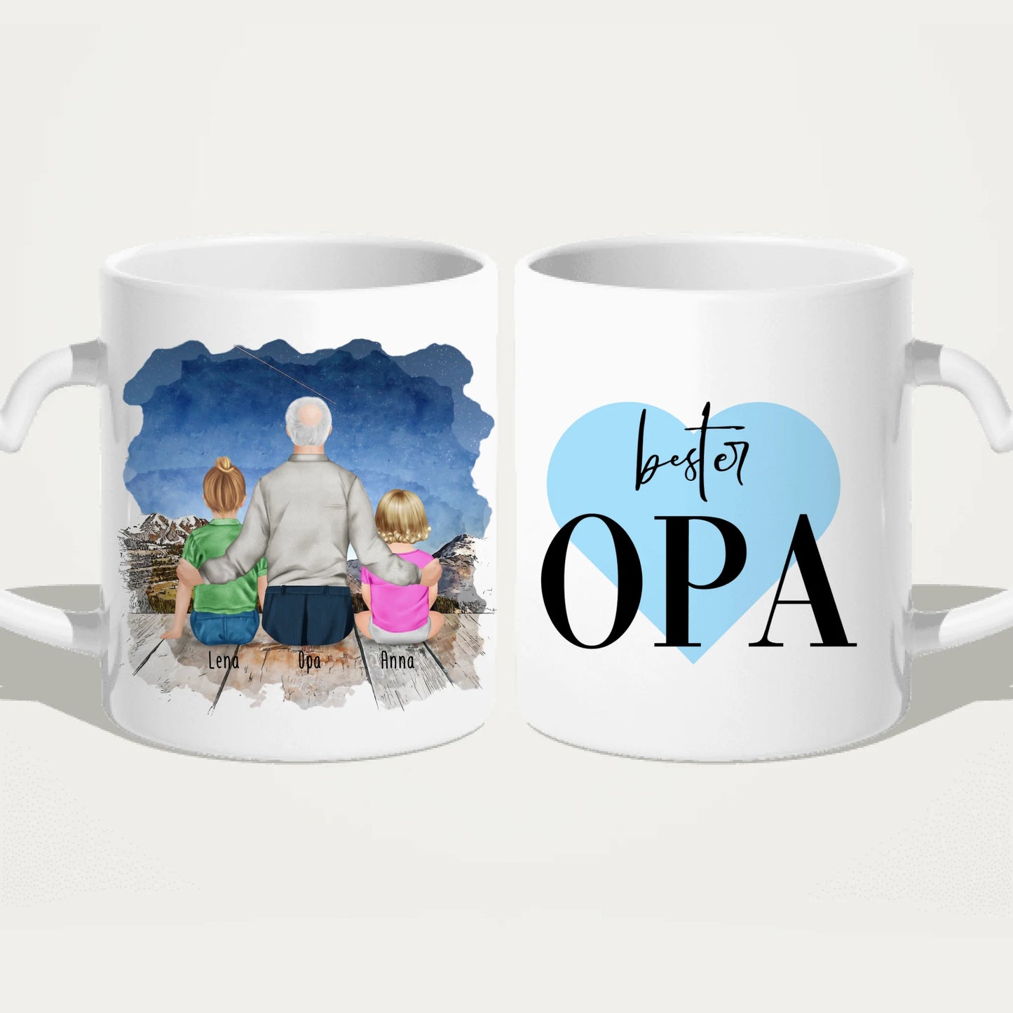 Personalisierte Tasse für Opa (1 Baby + 1 Kind + 1 Opa)