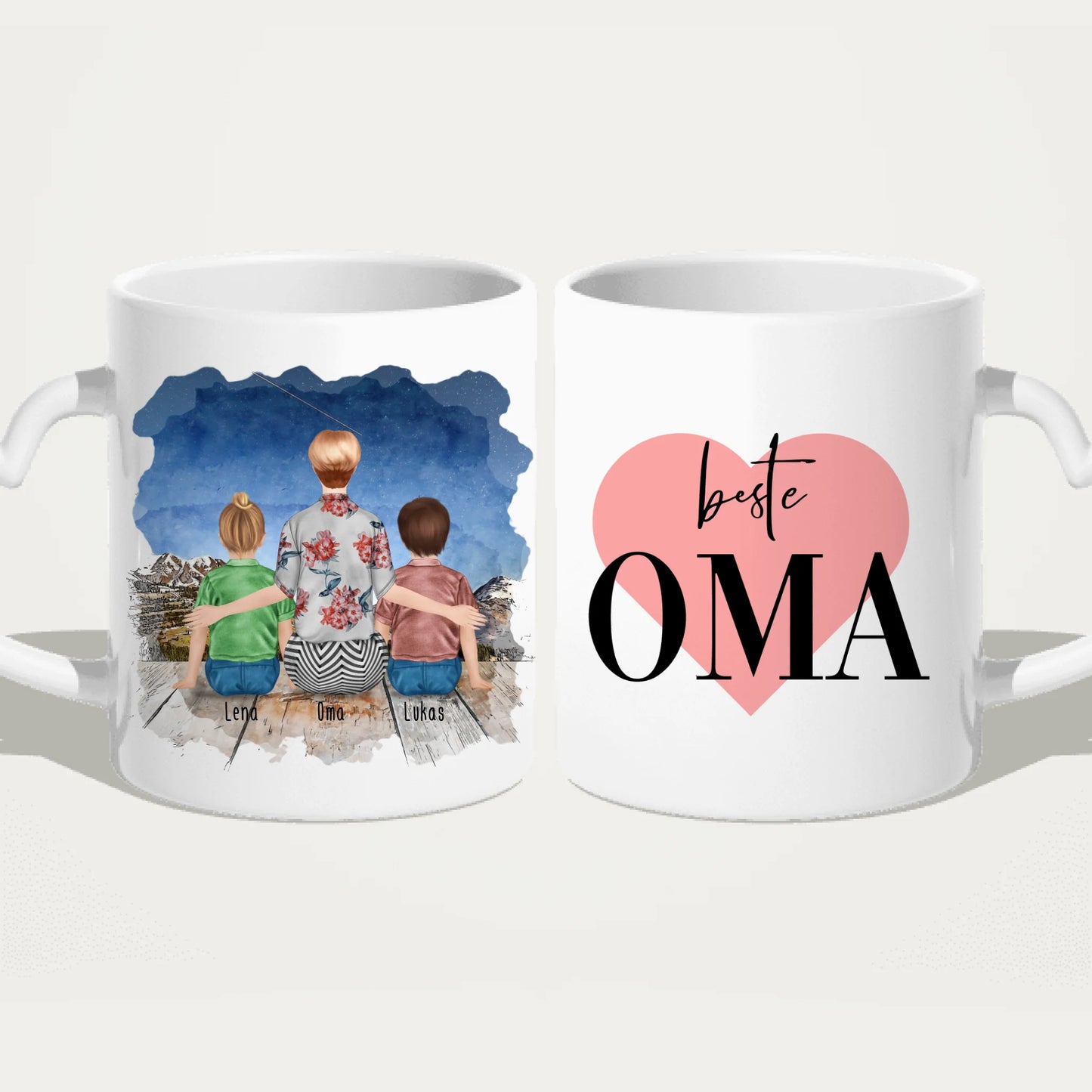 Personalisierte Tasse für Oma (2 Kinder + 1 Oma)