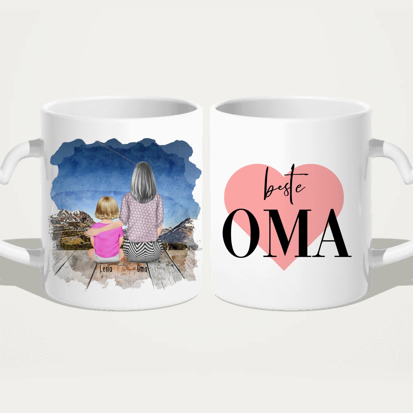 Personalisierte Tasse für Oma (1 Baby + 1 Oma)