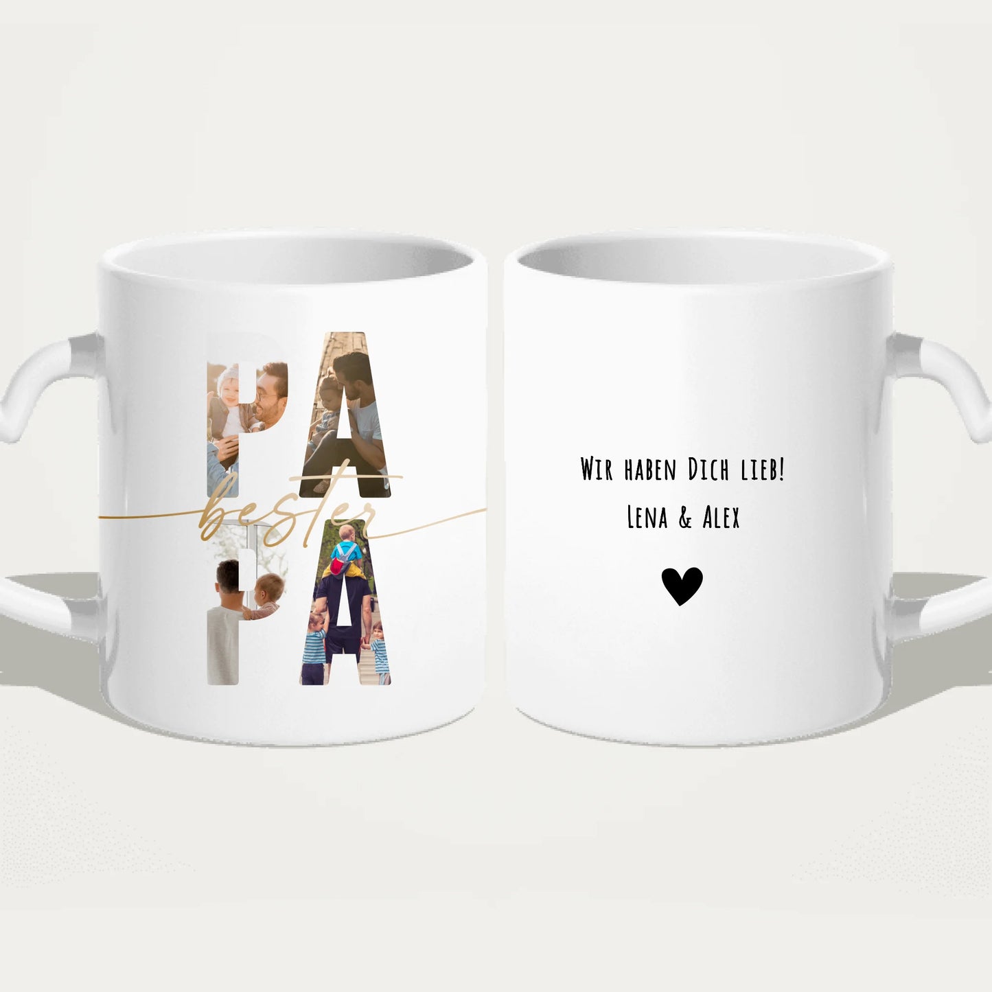 Personalisierte Tasse mit Papa Schriftzug und deinen Bildern