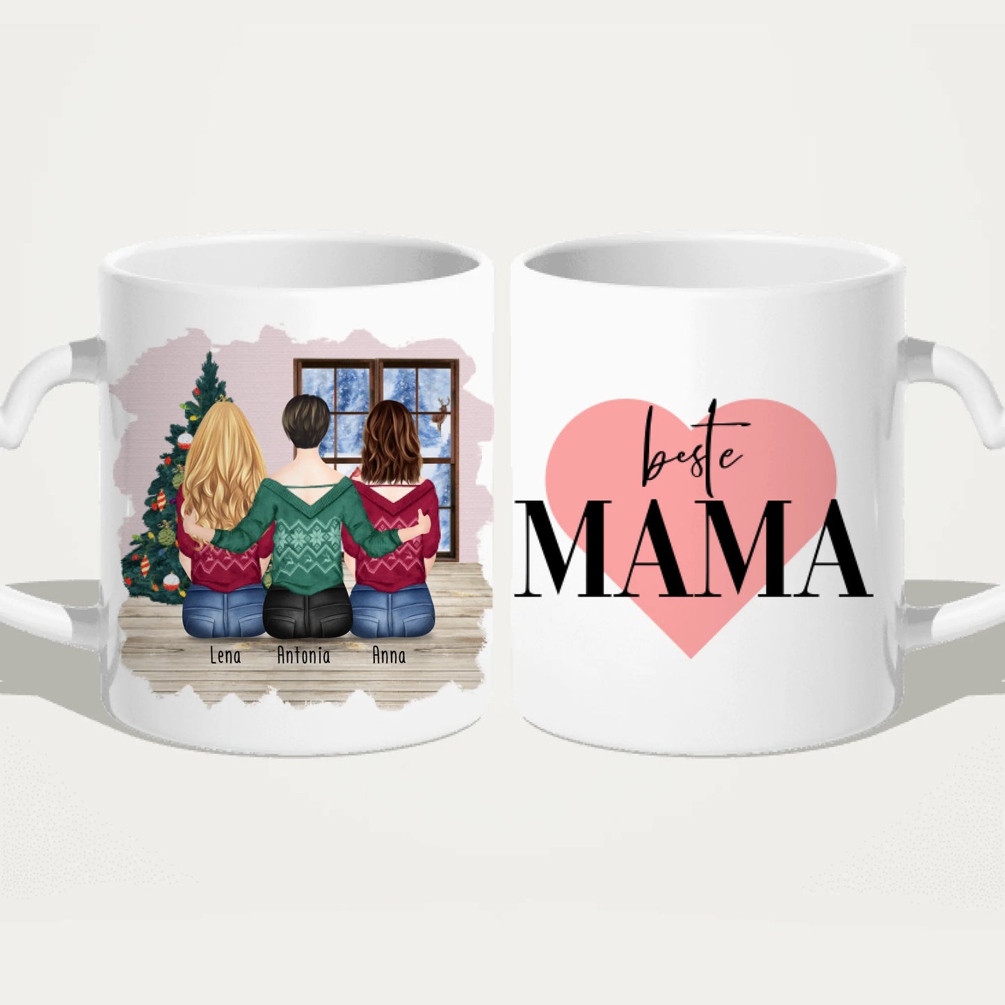 Personalisierte Tasse mit Mutter/Tochter (2 Töchter) - Weihnachtstasse