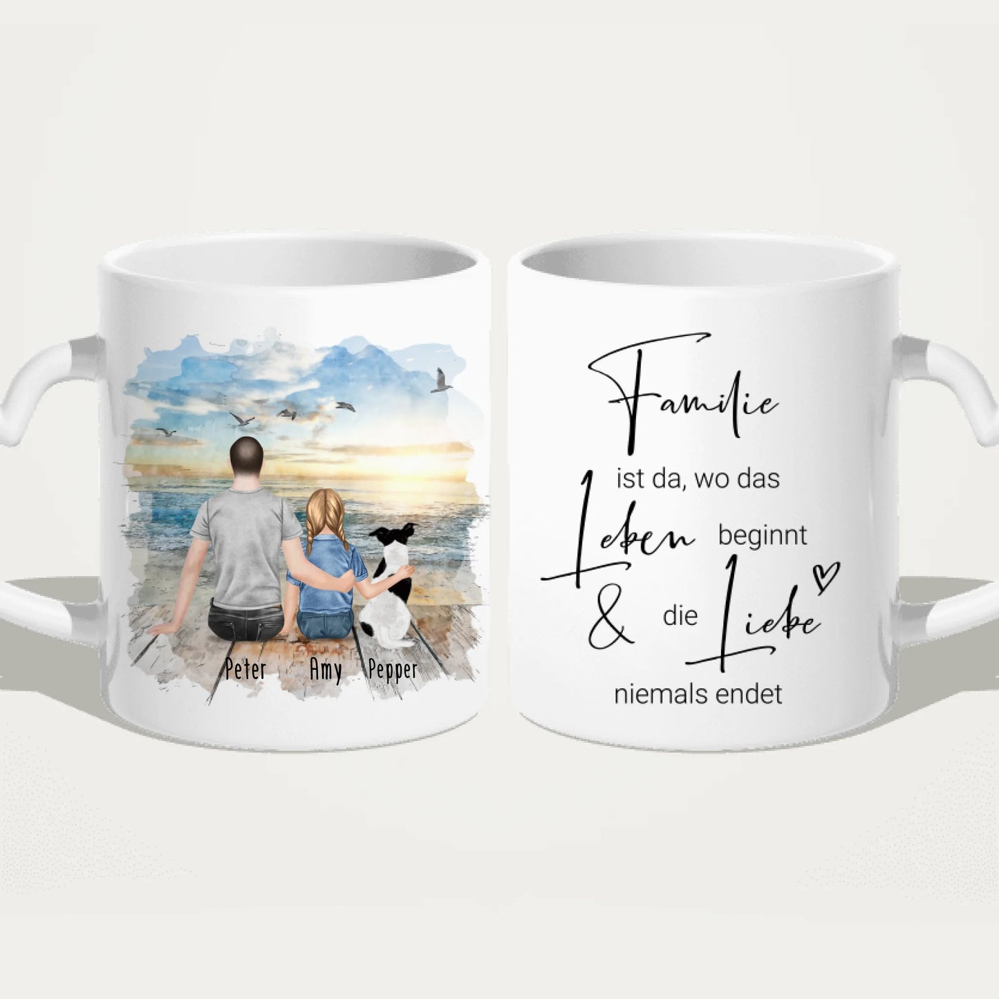 Personalisierte Tasse - 1 Mann + 1 Kind + 1 Hund