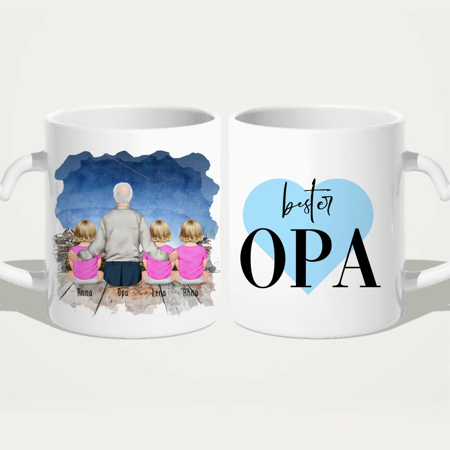 Personalisierte Tasse für Opa (3 Babys + 1 Opa)