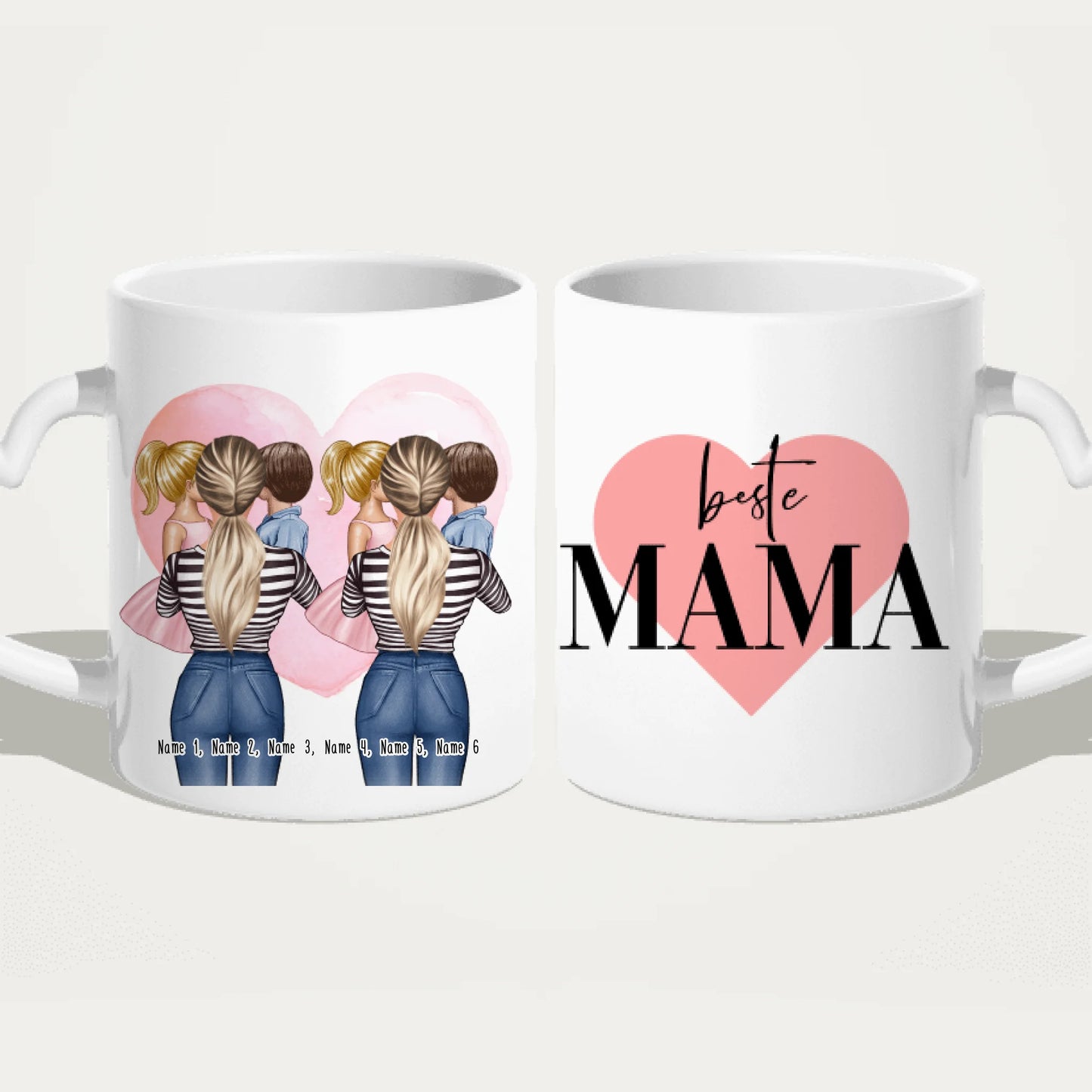 Personalisierte Tasse 2 Frauen mit je 1 Kind & 1 Baby