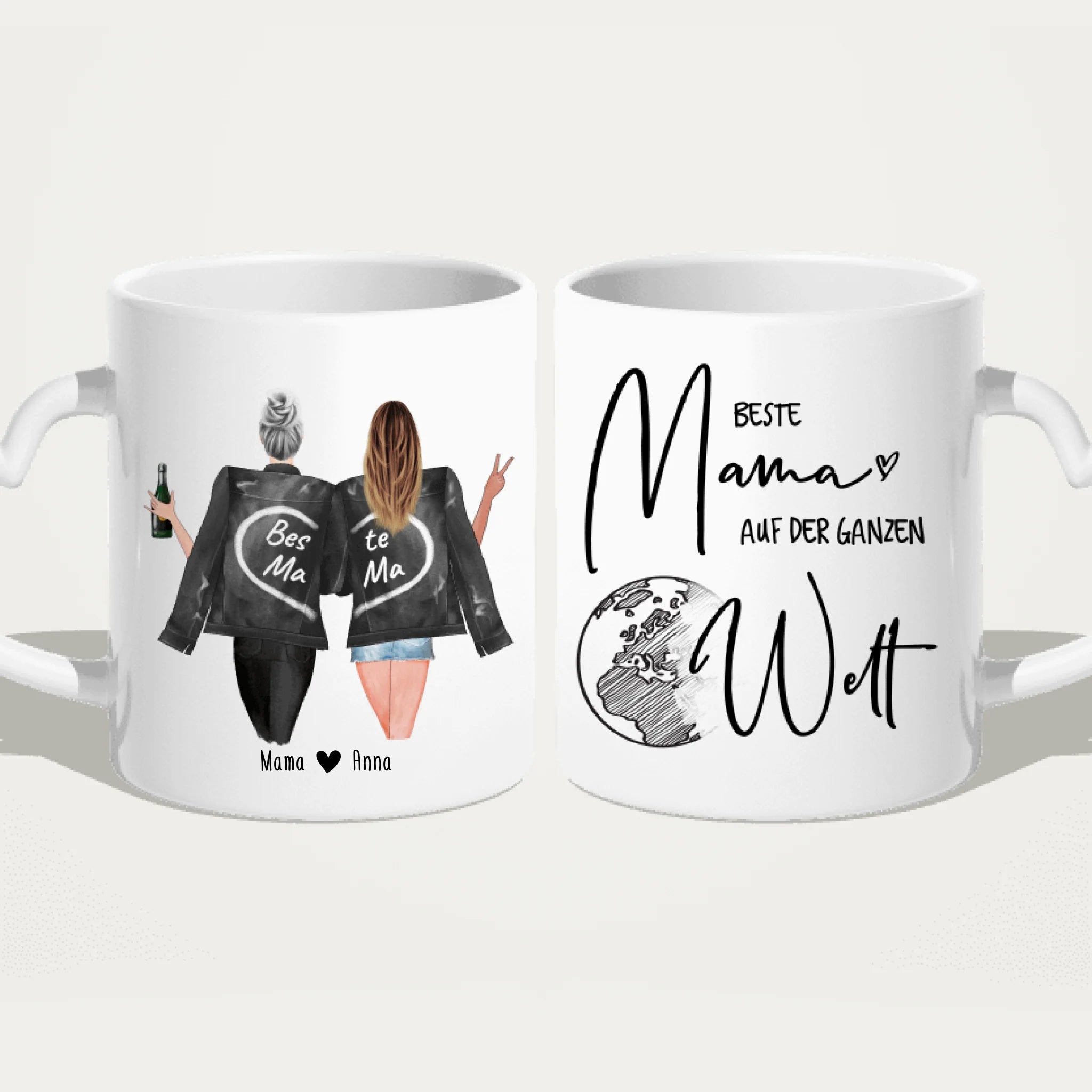 Personalisierte Tasse - Mutter + Tochter mit Jacken