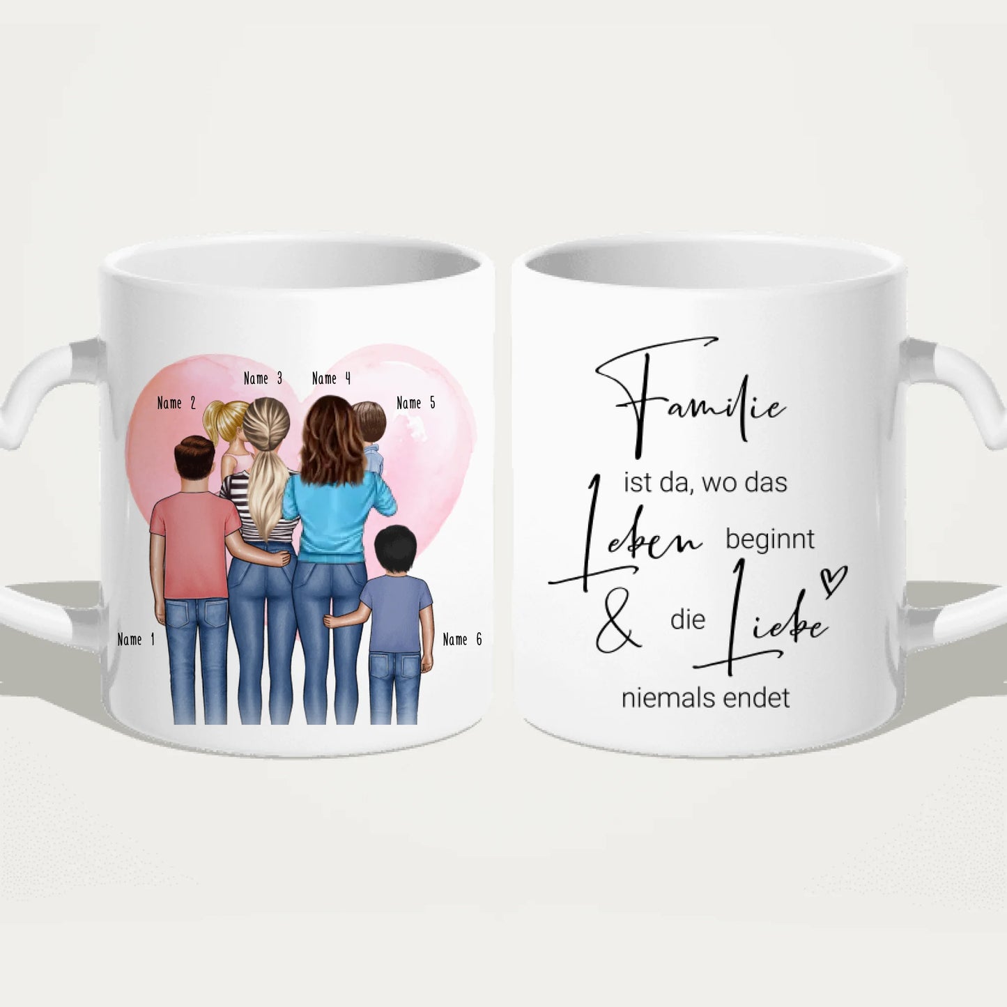 Personalisierte Tasse - Familie (lesbisch/gleichgeschlechtlich) mit 1-4 Kindern