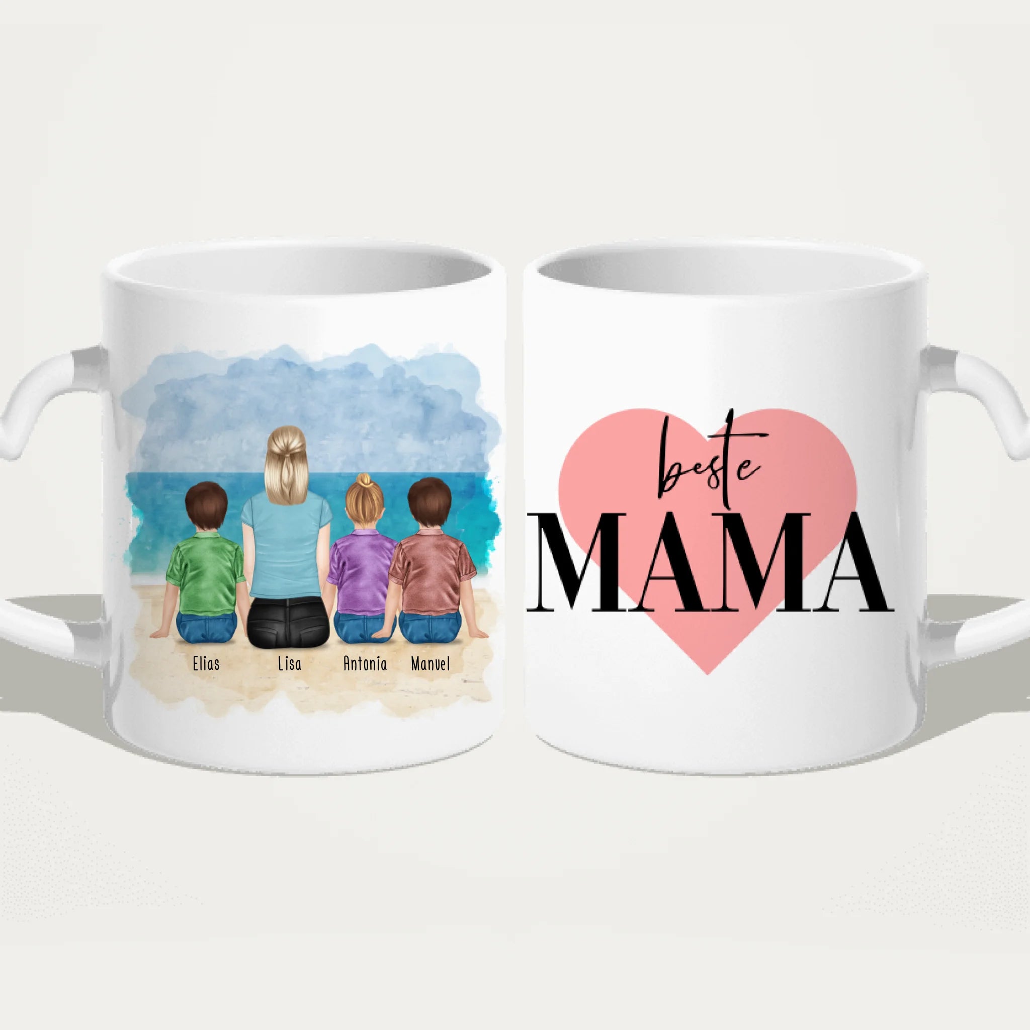 Personalisierte Tasse mit Mutter + 3 Kinder