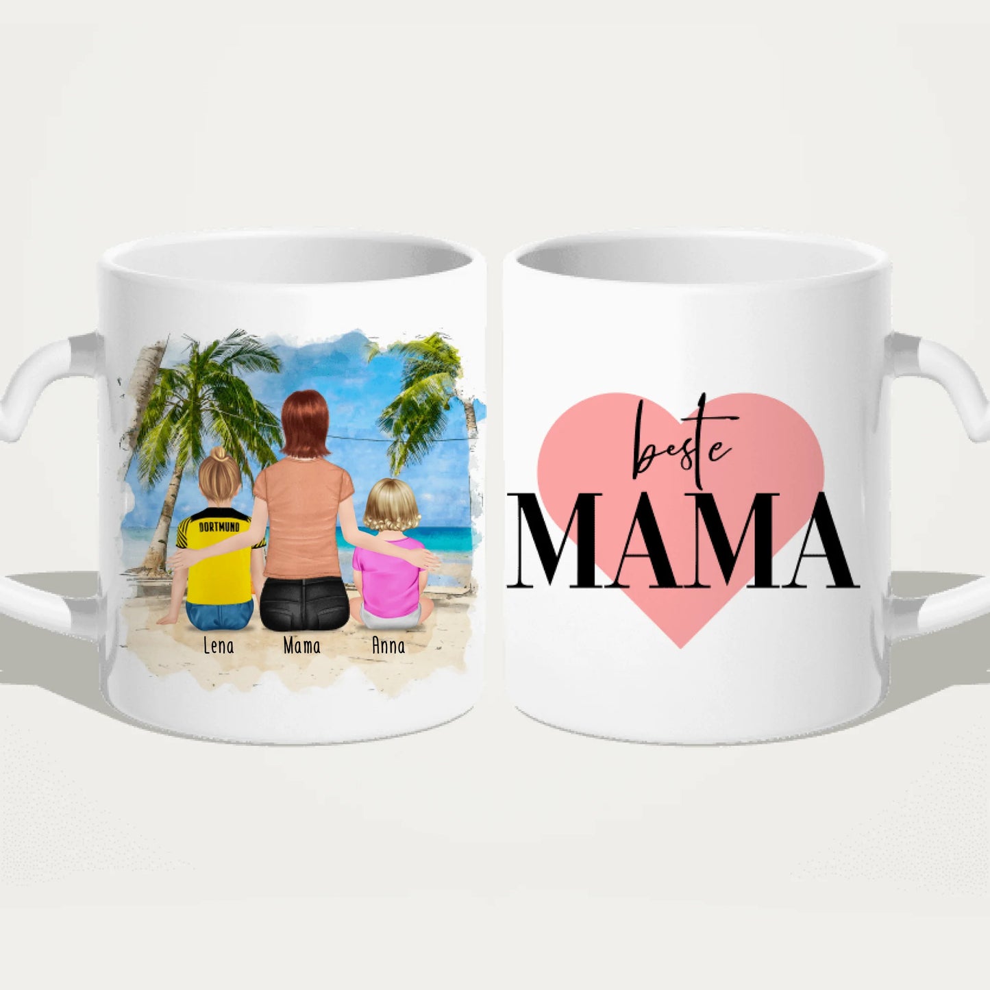 Personalisierte Tasse mit Mutter, Baby und Kind (1 Baby + 1 Kind + 1 Mutter) (Trickot)