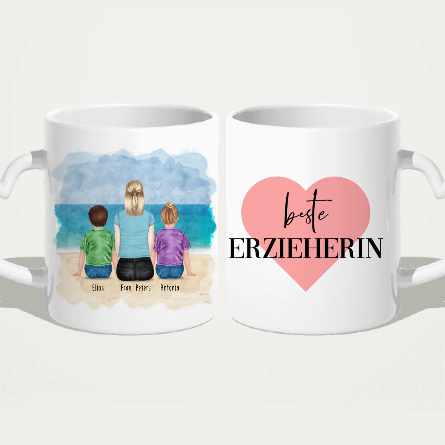 Personalisierte Tasse mit Erzieherin (2 Kinder)