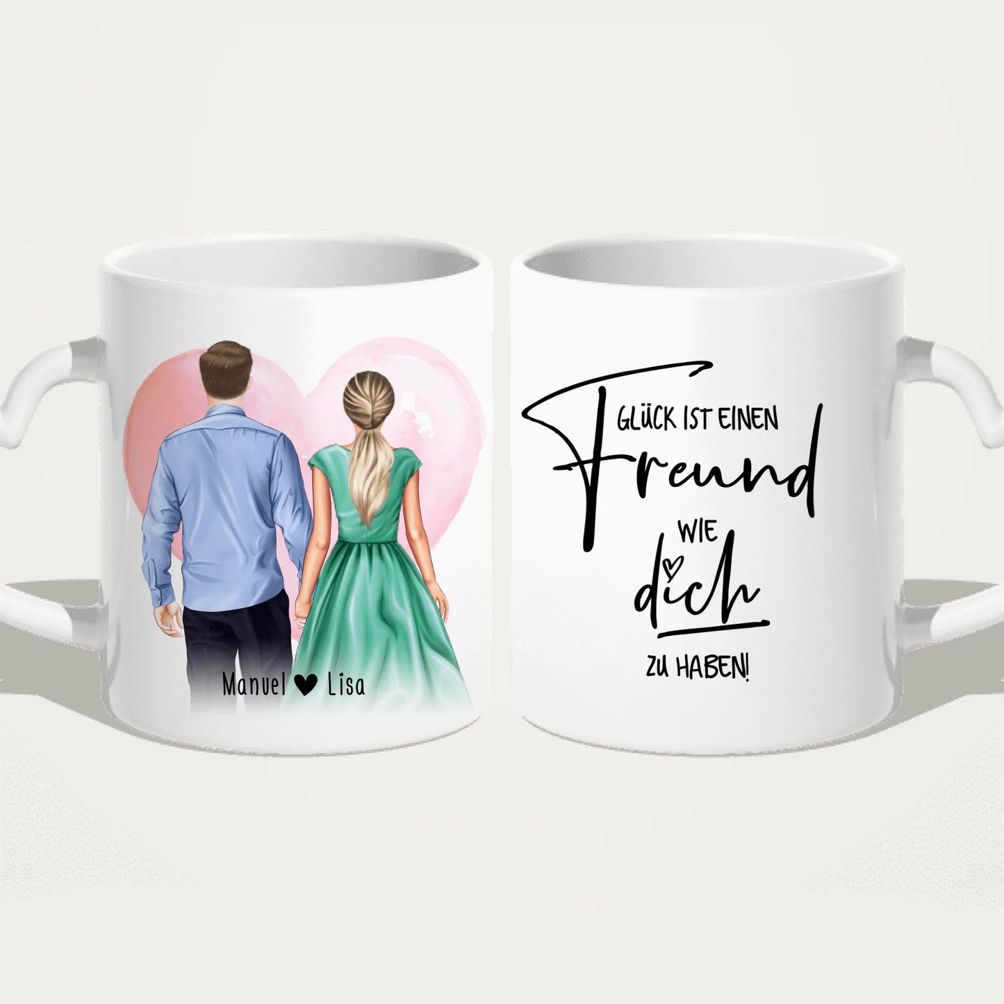 Personalisierte Tasse mit Paar (stehend) - Hemd und Kleid - Pärchen Tasse