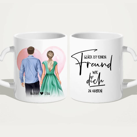 Personalisierte Tasse mit Paar (stehend) - Hemd und Kleid - Pärchen Tasse