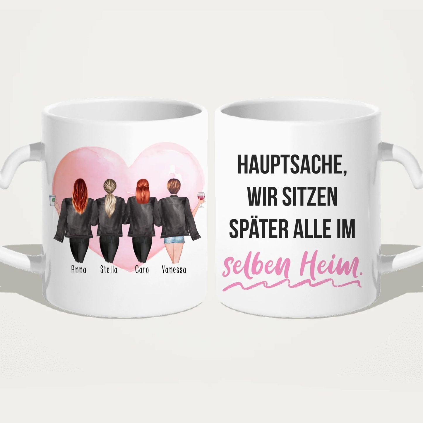Personalisierte Tasse - Beste Freundinnen mit Jacken (4 Freundinnen)