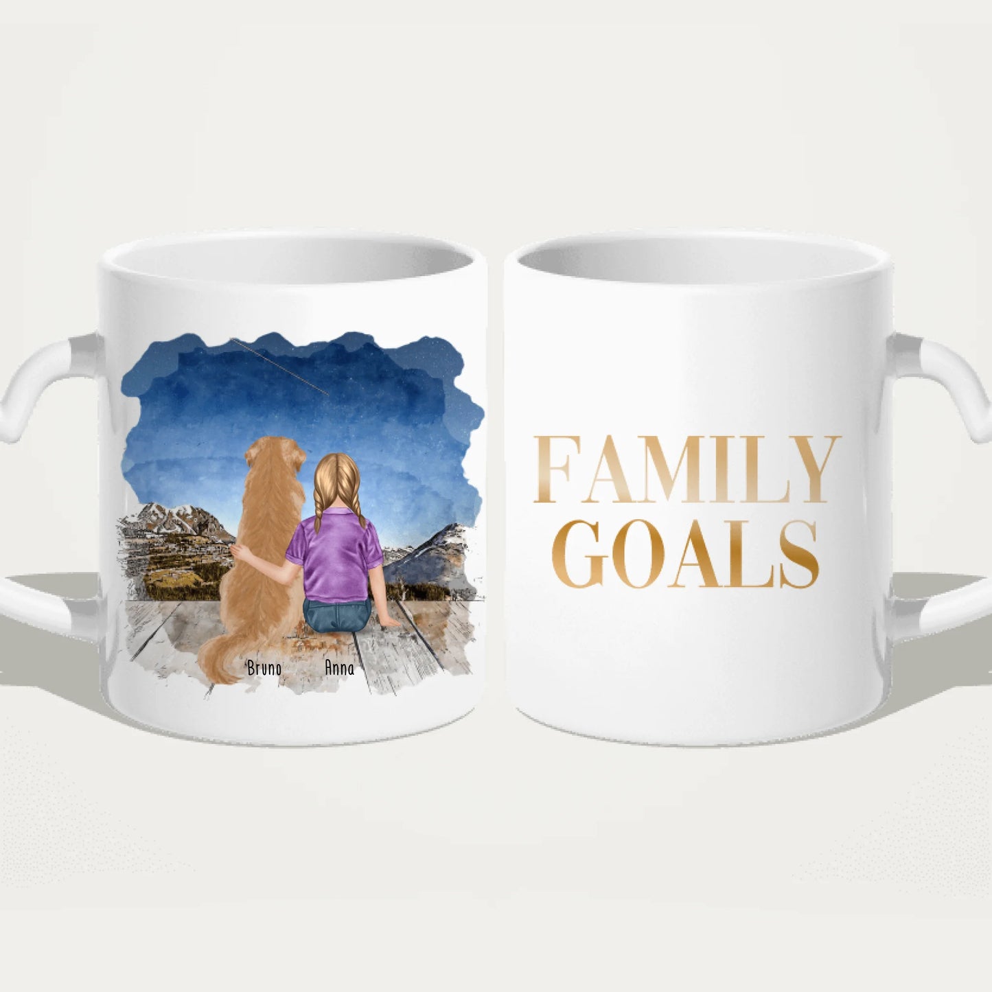 Personalisierte Tasse - 1 Kind und 1 Hund