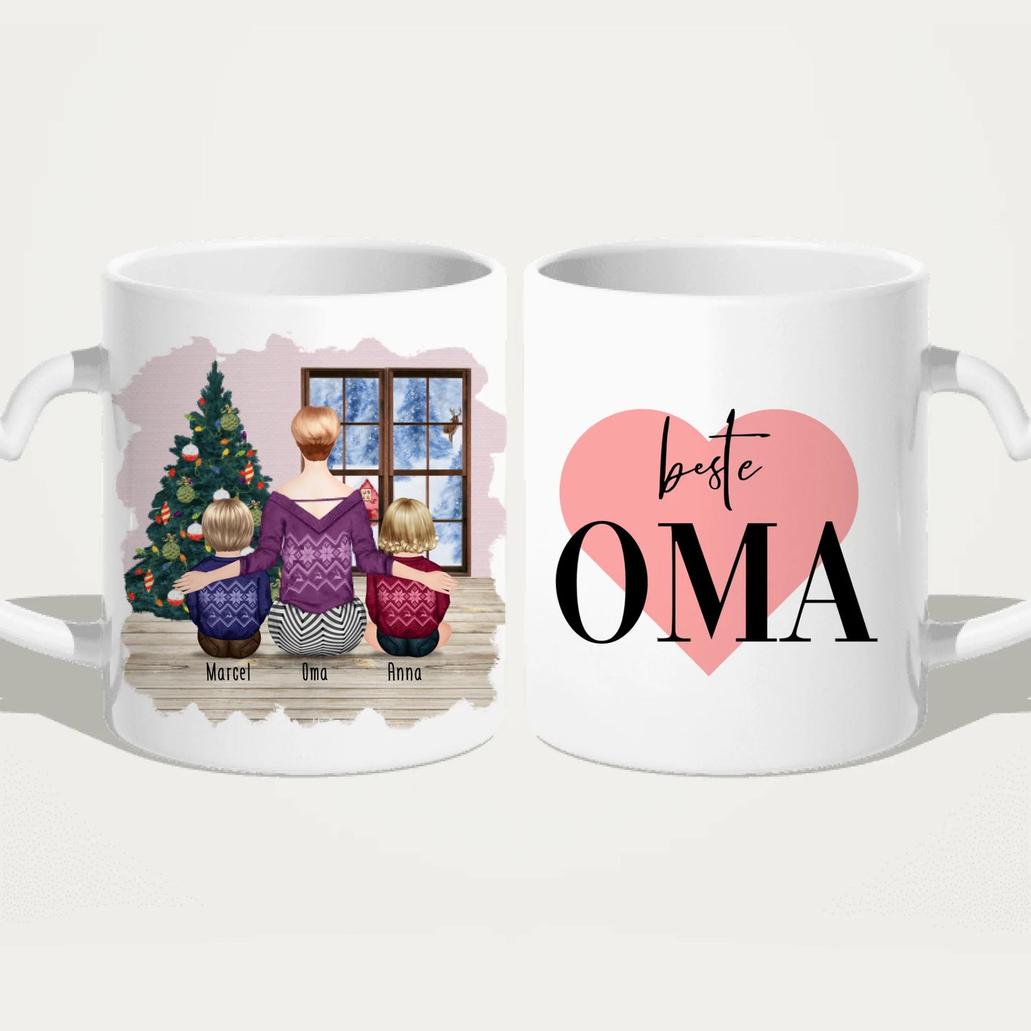 Personalisierte Tasse für Oma (2 Babys + 1 Oma) - Weihnachtstasse