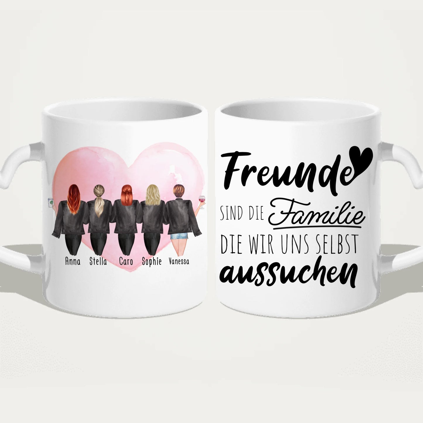 Personalisierte Tasse - Beste Freundinnen mit Jacken (5 Freundinnen)