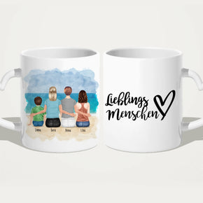 Personalisierte Tasse mit 2 Frauen + 1 Kind + 1 Teenagerin