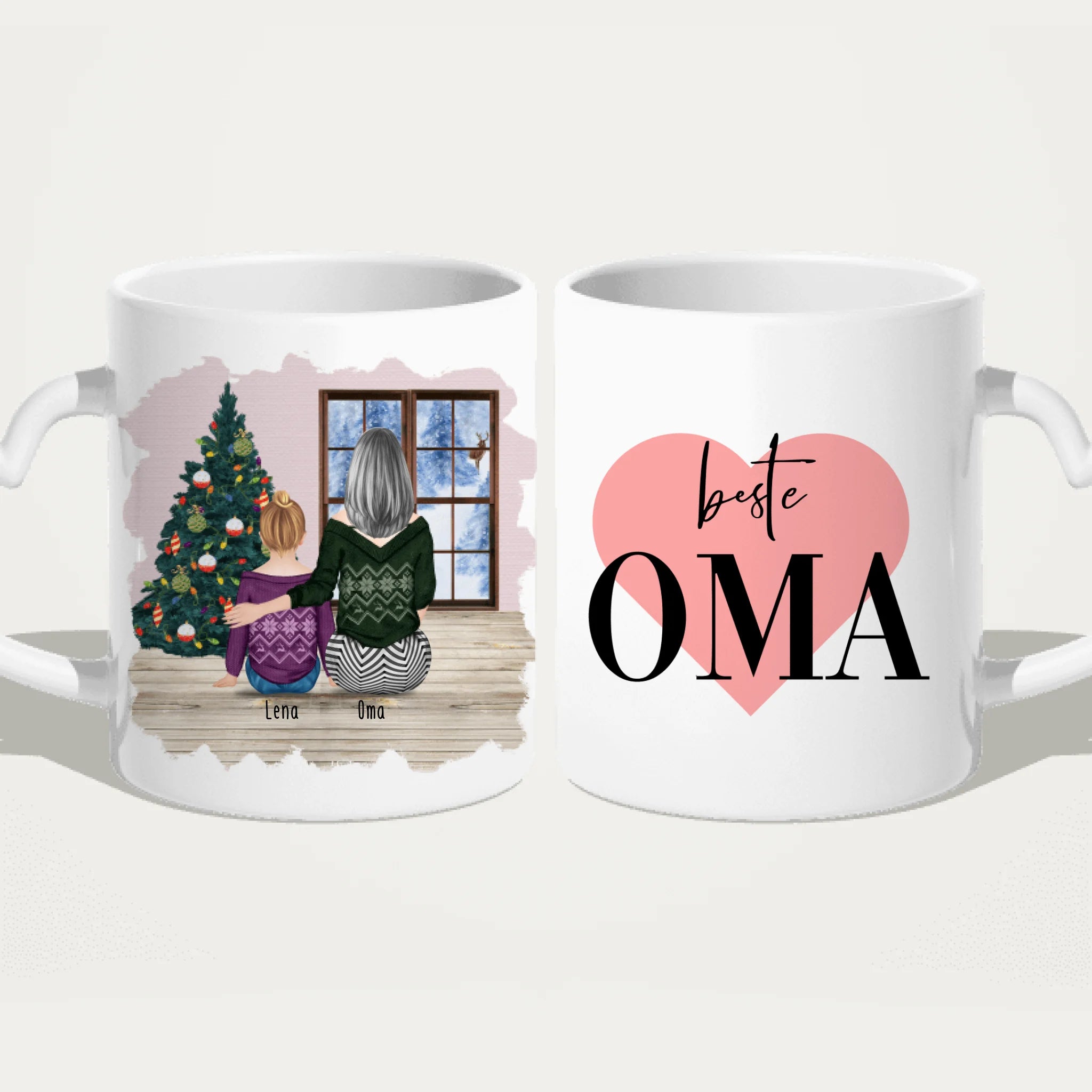 Personalisierte Tasse für Oma (1 Kind + 1 Oma) - Weihnachtstasse