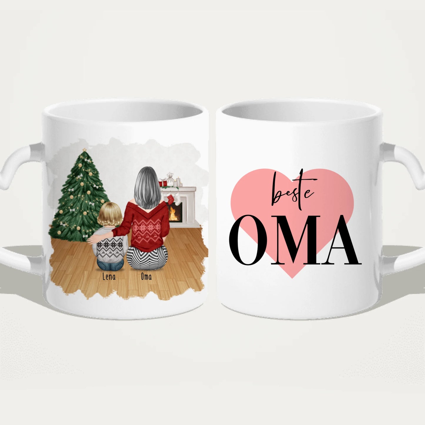 Personalisierte Tasse für Oma (1 Baby + 1 Oma) - Weihnachtstasse