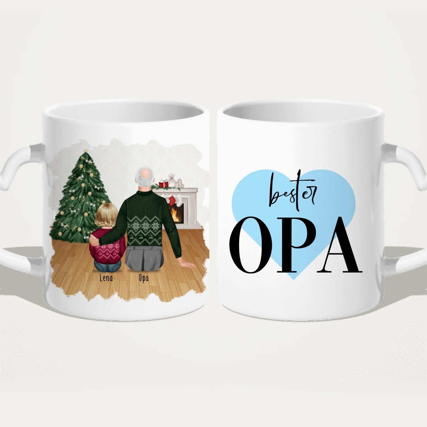 Personalisierte Tasse für Opa (1 Baby + 1 Opa) - Weihnachtstasse