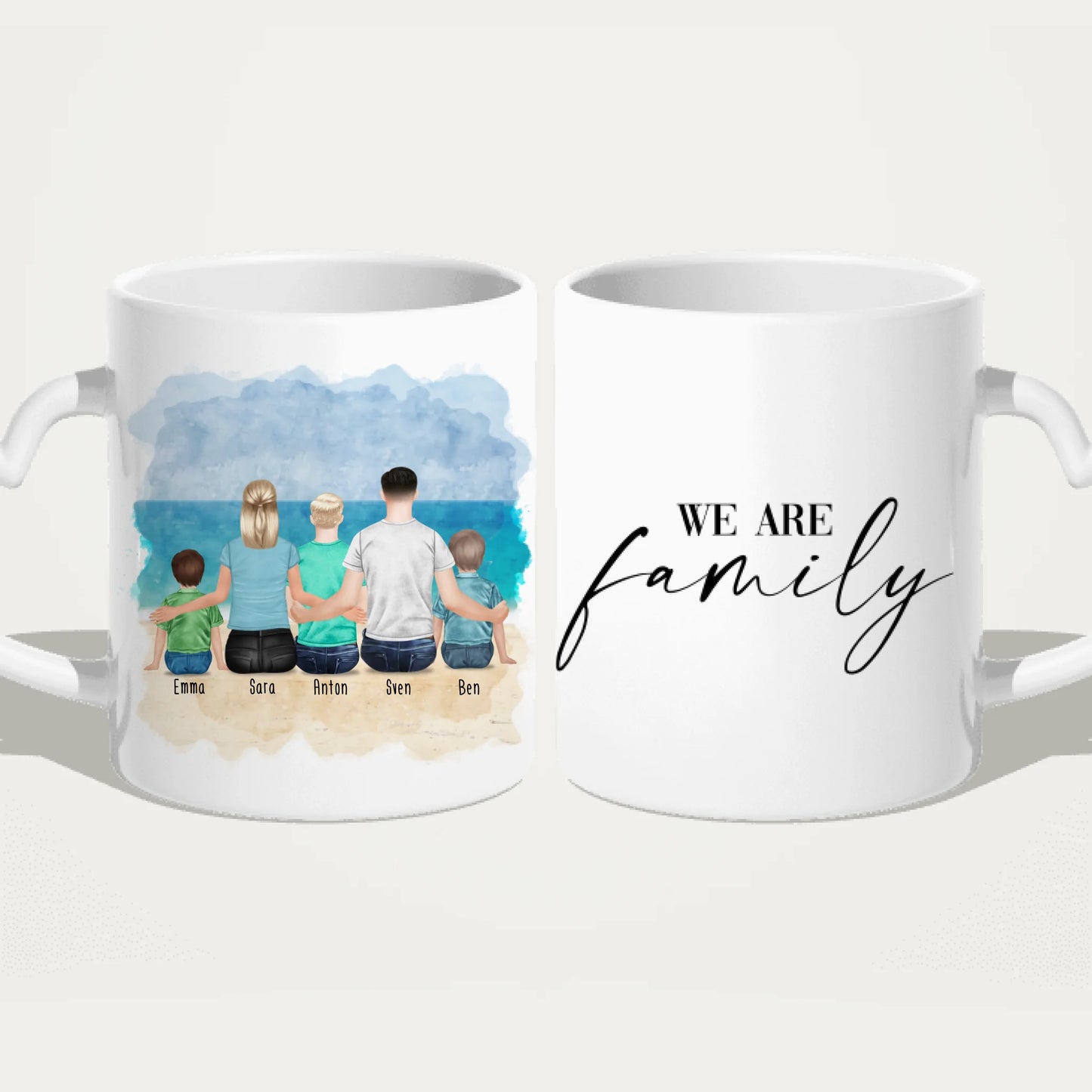 Personalisierte Tasse mit Familie (1 Kleinkind + 1 Kind + 1 Teenanger)