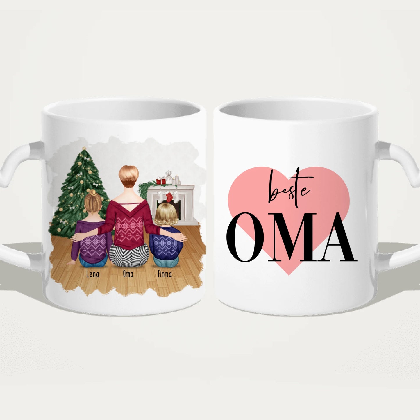 Personalisierte Tasse für Oma (1 Baby + 1 Kind + 1 Oma) - Weihnachtstasse